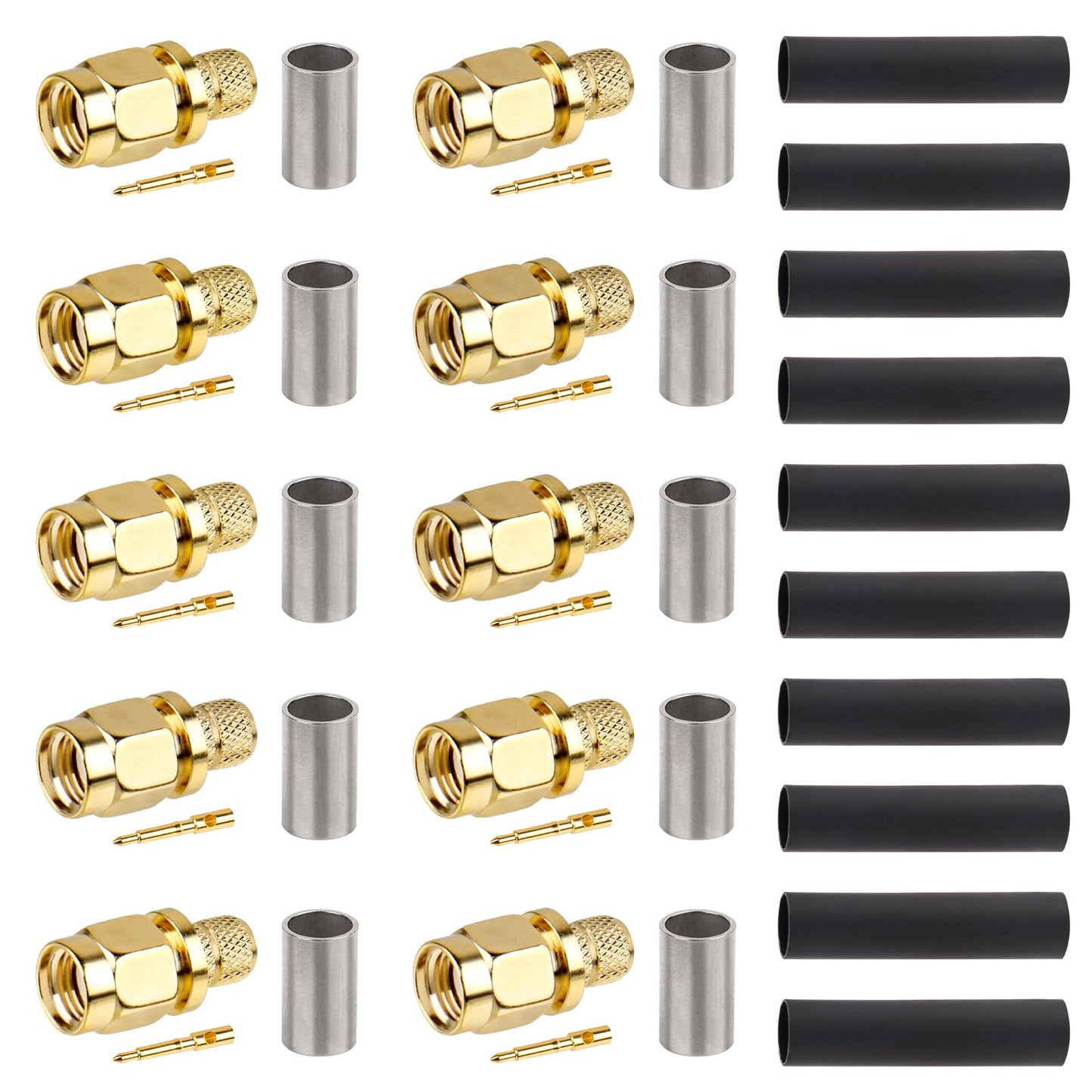 MOOKEERF SMA Male Crimp Connector, SMA Male Plug Crimp Connector for RG8X,LMR240, KMR240,4D-FB,CNT240, RG8 mini Coax Cable (Pack of 10)