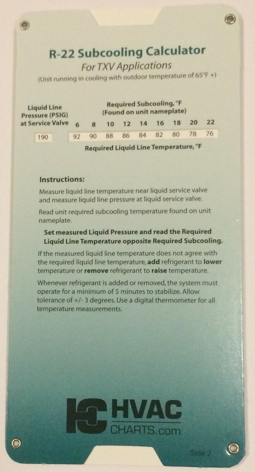 HVAC Chart 3 Pack - R-22 & R-410a Superheat/Subcooling Calculators and Duct Calculator