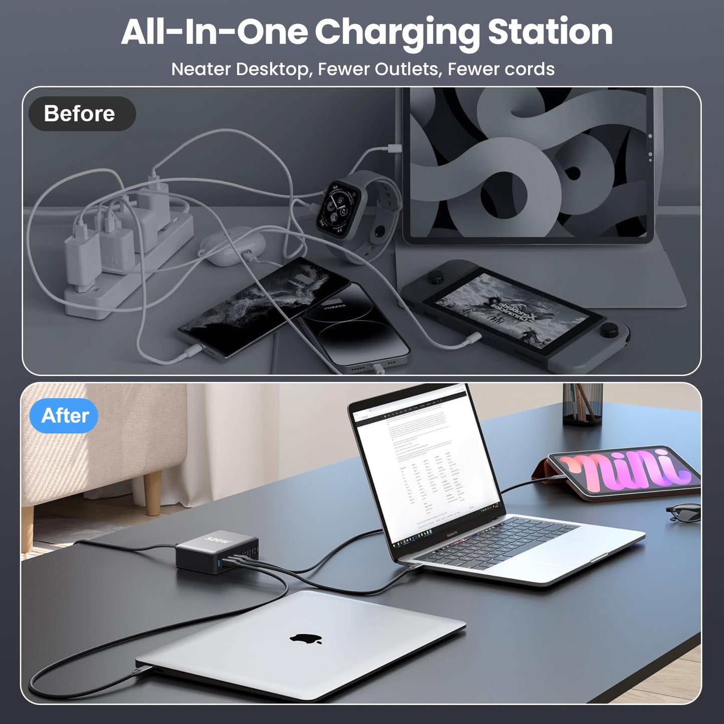 USB C Charger Block 320W 8 Port GaN3 Fast Charging Station Compatible with Laptop,ipad, iPhone 16/15/14/13 /12 Pro Max Fast Charger Pixel Note MacBook