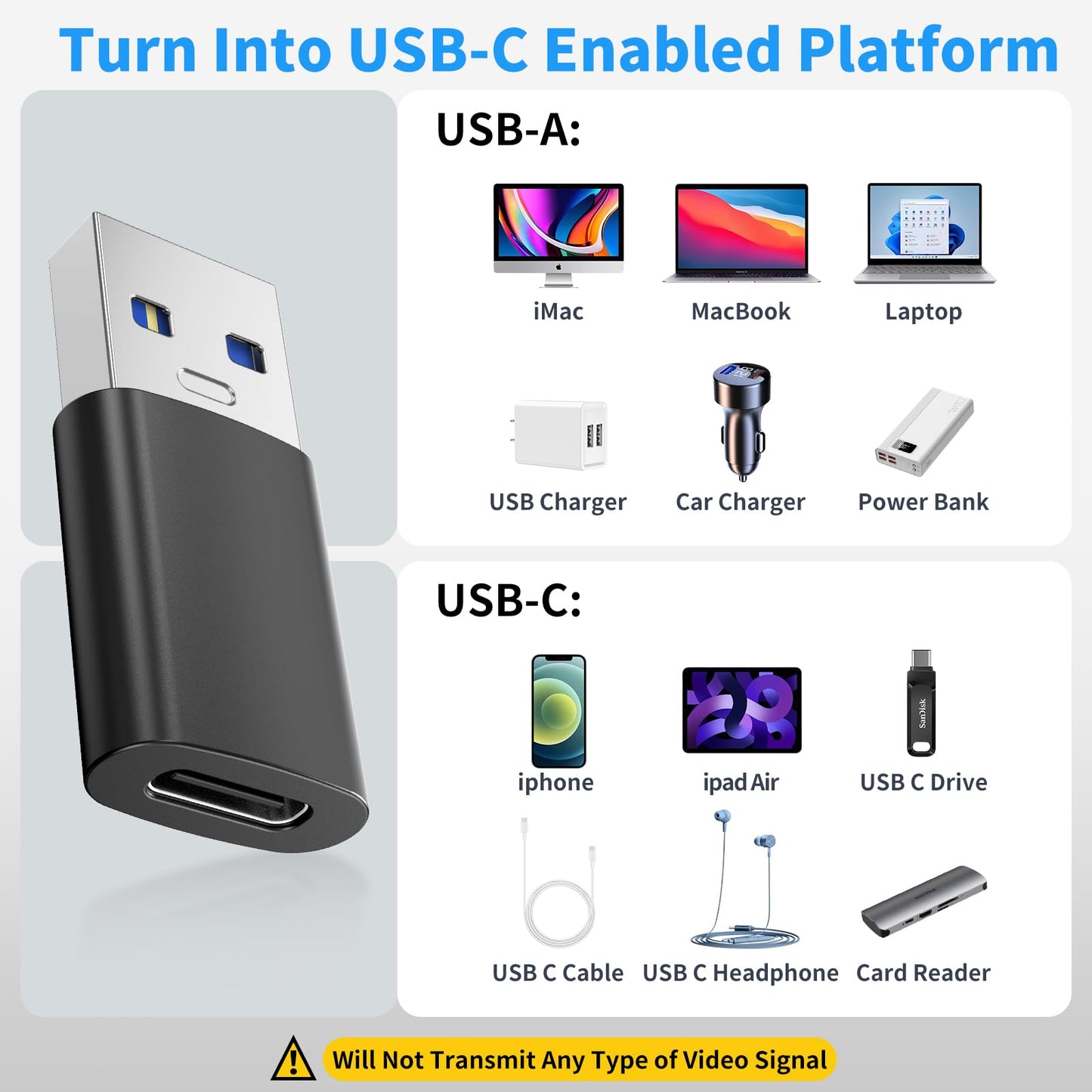 Cluoshu 6PCS Upgraded USB 3.0 to USB C Adapter, Compatible with Samsung, iPhone, IPad, Power Bank and More USB C Devices.