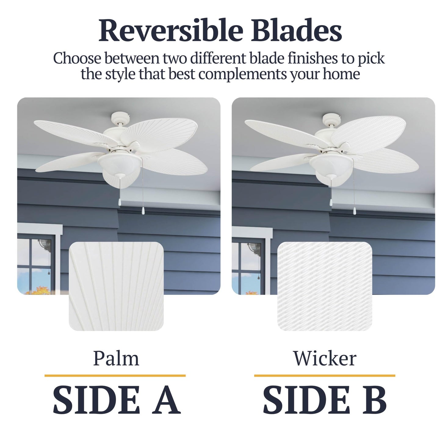 Prominence Home Solana Tropical 52 Inch Indoor Outdoor Ceiling Fan with Glass Bowl Light Kit, Pull Chain, 5 Leaf Blades with Reversible Motor, White