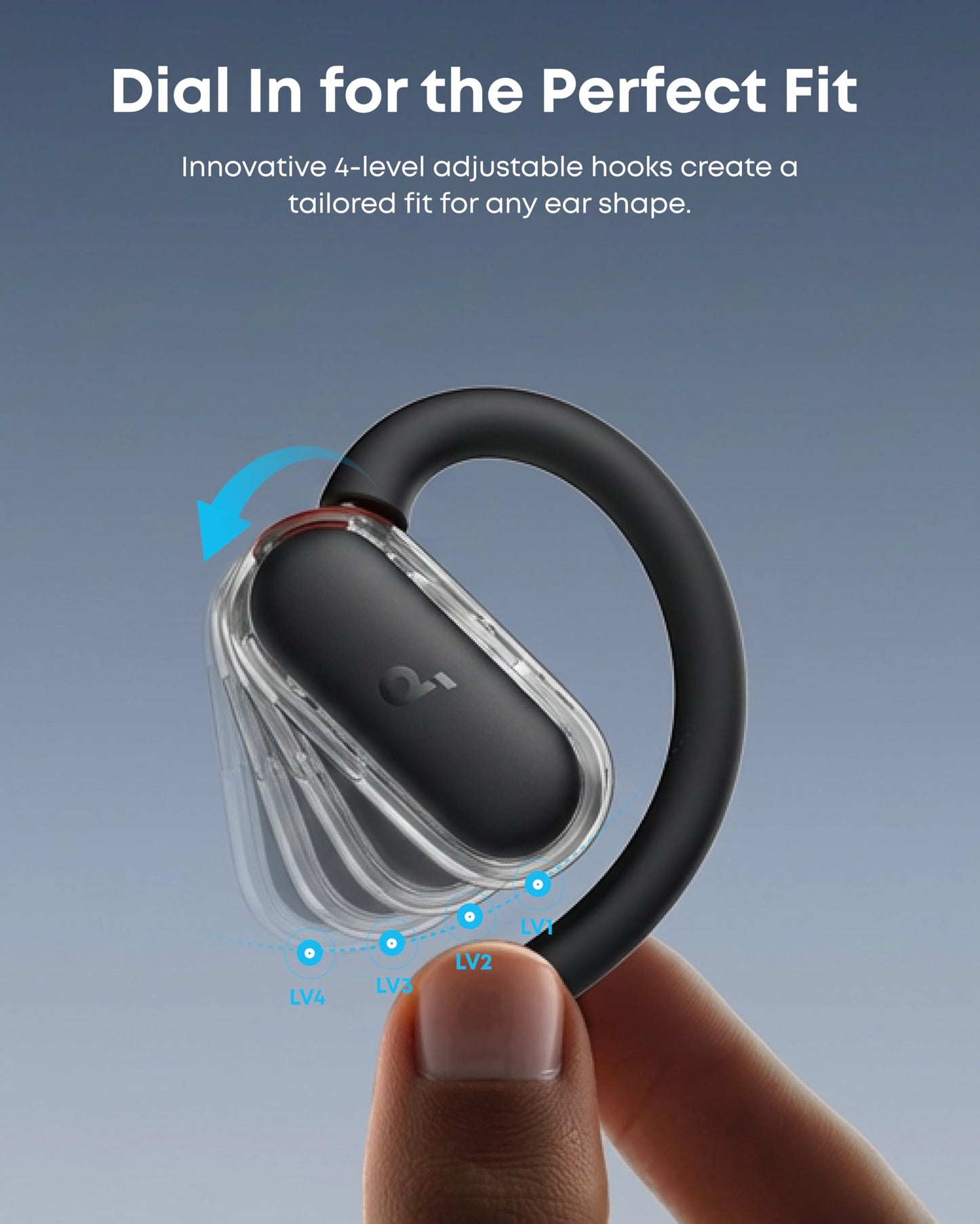 Soundcore V40i by Anker, Open-Ear Headphones, Clear Design, Lidless Case, 4 Adjustable Positions for Every Ear Size, Richer Bass, IP55, 21H Playtime