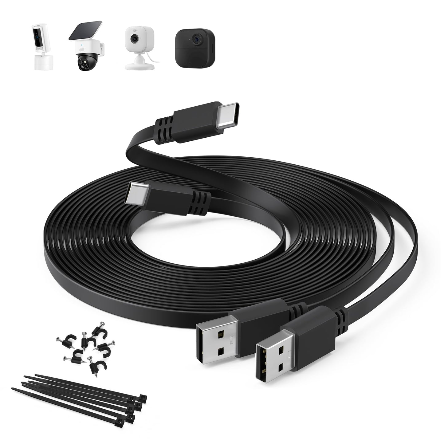 Itramax USB A to USB C Cable 20FT 2Pack,Extra Long Flat USB C Power Extension Charging Cord for Home Security Camera Blink Outdoor 4/Mini 2 2K+,Tapo