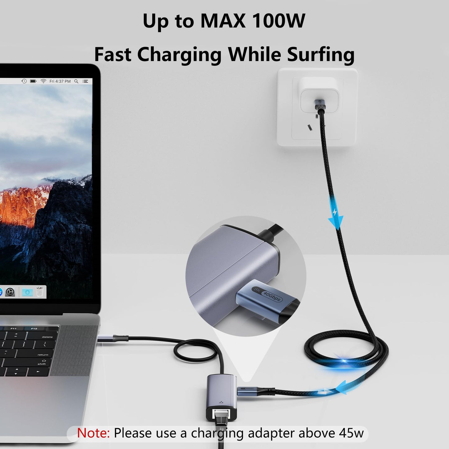 IVSHOWCO 2 in 1 USB-C to Ethernet Gigabit Adapter with 100W Charging Port, USB C to RJ45 Ethernet LAN Network Adapter Compatible with iPhone 15