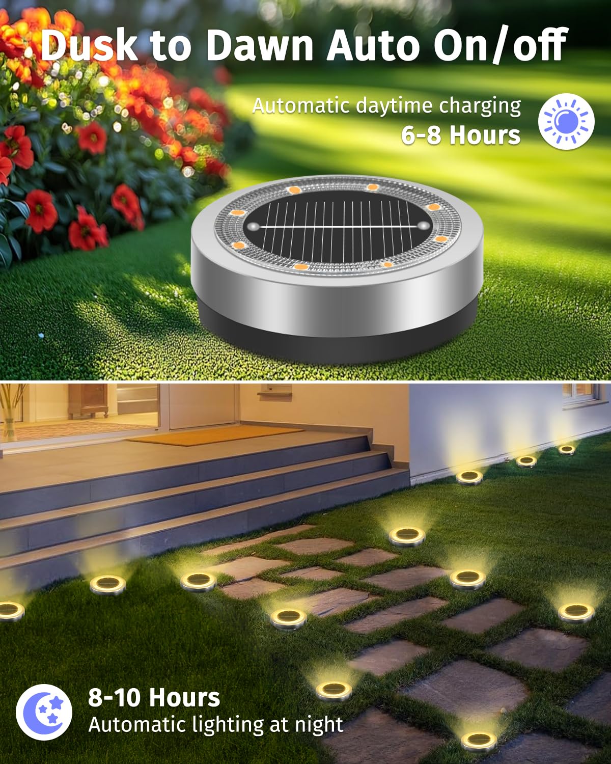 Mini Solar Ground Lights Outdoor 32 Pack Waterproof Upgraded Anti-Rust Solar Flat Garden Lights Stainless Steel Solor Powered Disc Landscape Light