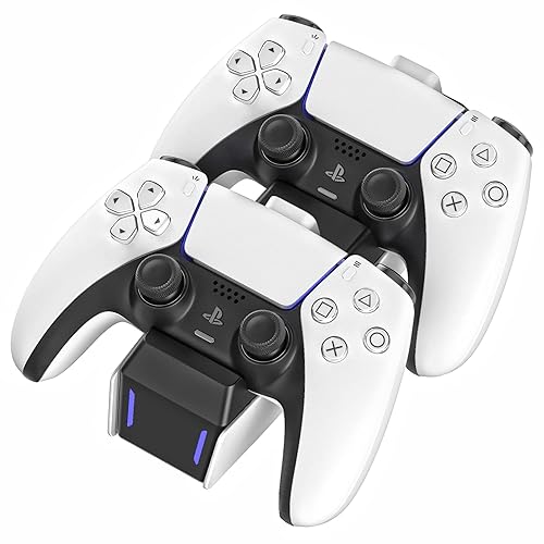 TalkWorks PS5 Controller Charger Station for PlayStation 5 - Fast Charging Dock Stand with Dual Detachable USB C Adapters