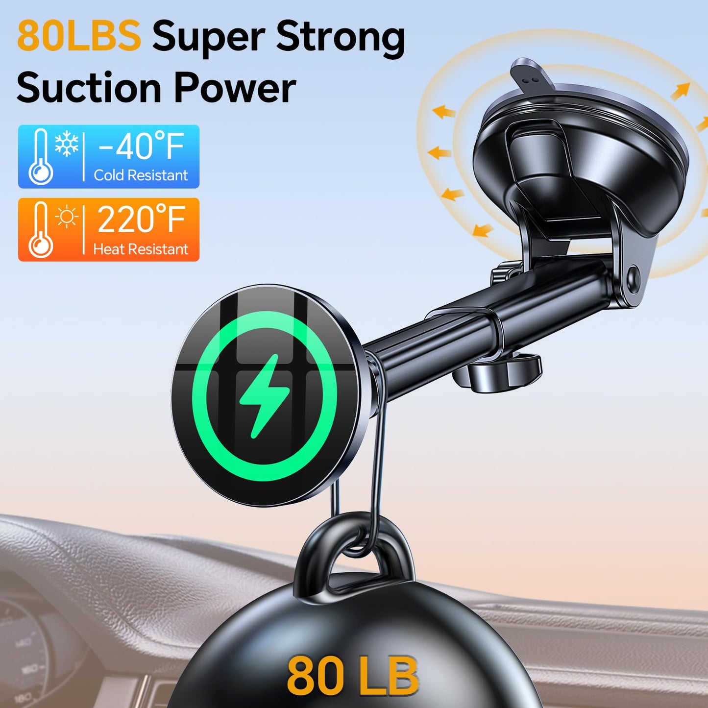 Coolpow for MagSafe Car Mount Charger?Ultra Magnet?Magnetic Phone Holders for Your Car Charger Magnetic Wireless Car Phone Holder Charger Car