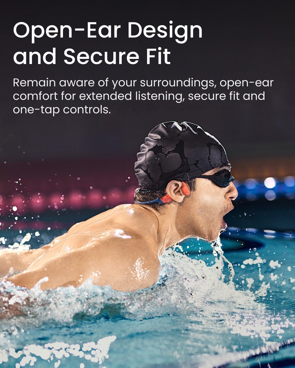 SHOKZ OpenSwim Pro - Open-Ear Bluetooth Headphones & 32GB MP3 Player, IP68 Waterproof, Bone Conduction Headphones, Secure Fit for Workouts, Running
