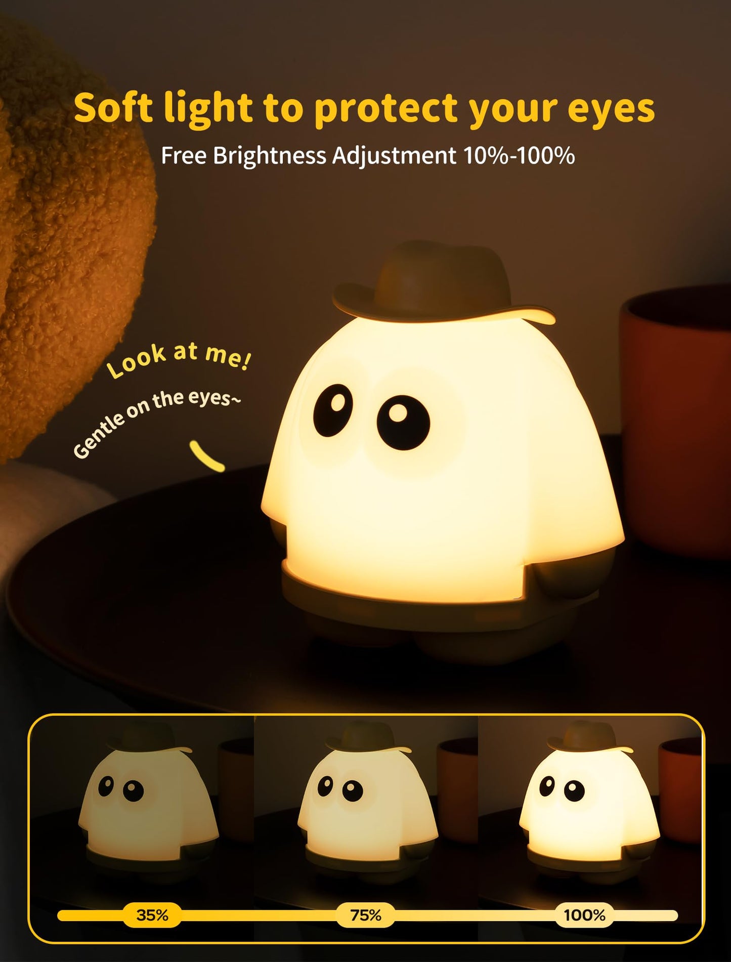 Tarinks Ghost Night Light, Rechargeable Bedside Lamp, Portable Sleep Nightlight, Dimmable Night Lamps, Cute Nursery Lamp, Funny Gifts for Kids Teens