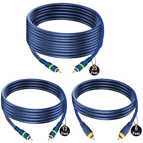 VISTRIC RCA Cable, 12ft,1-RCA Male to 1-RCA Male, Shielded, Gold-Plated Connectors, for Speakers/Subwoofers, Amplifiers, Home Theater Receivers, HDTV