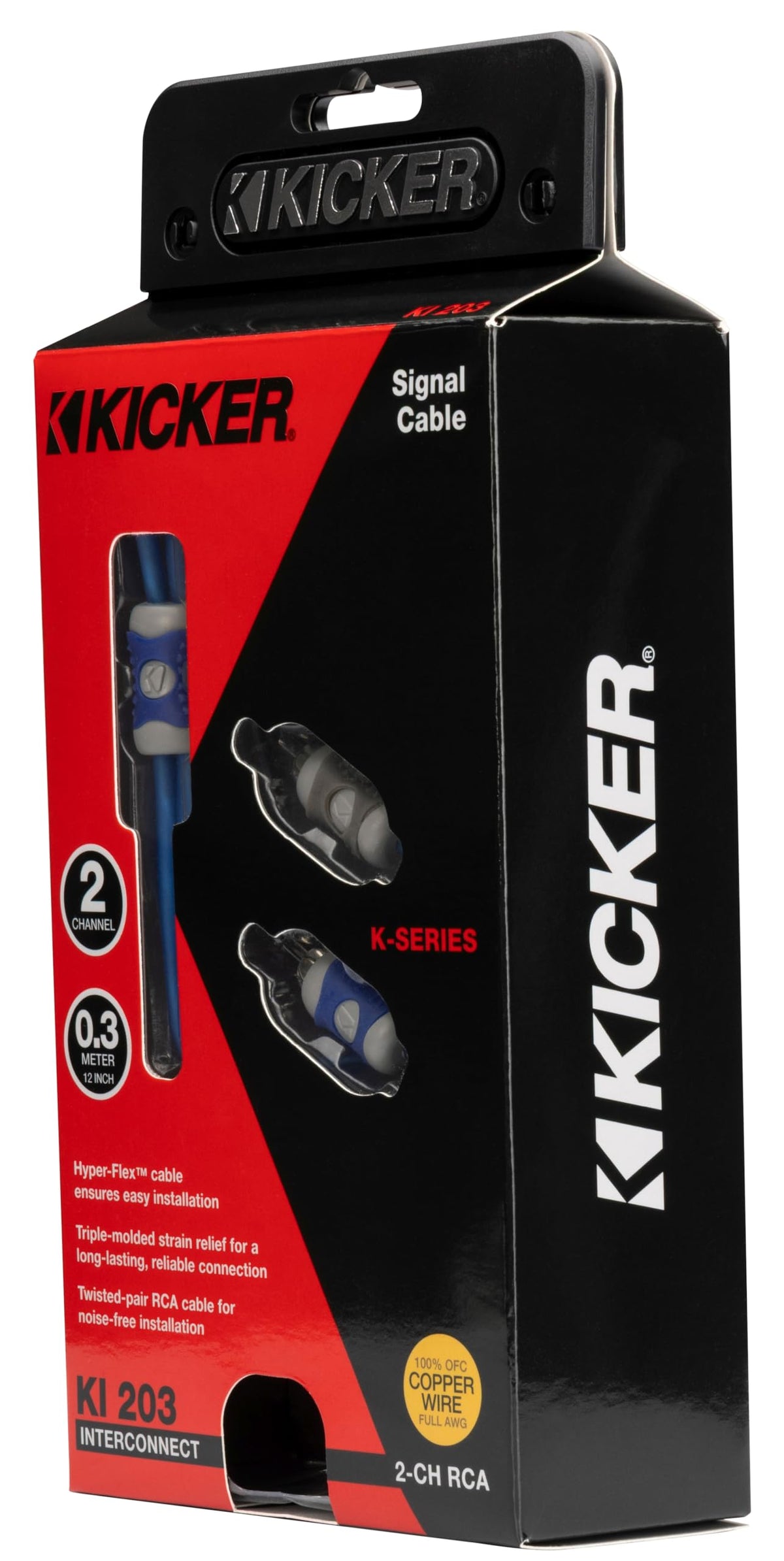 KICKER K1203 K-Series 2-Channel RCA Interconnect Cable (46K1203), 12 Inches, 0.3M