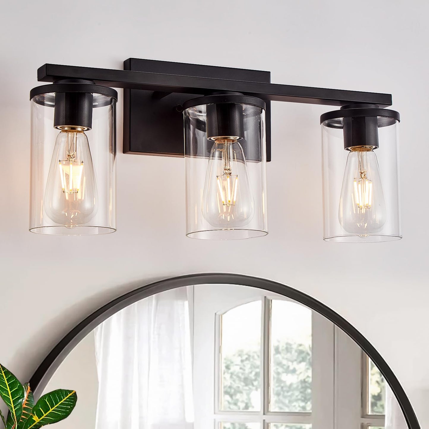 Fabulis Vanity Light with 3-Light Classic Bathroom Light Fixtures Modern Wall Light with Clear Glass Shade Elegant Wall Sconce for Mirror Bedroom