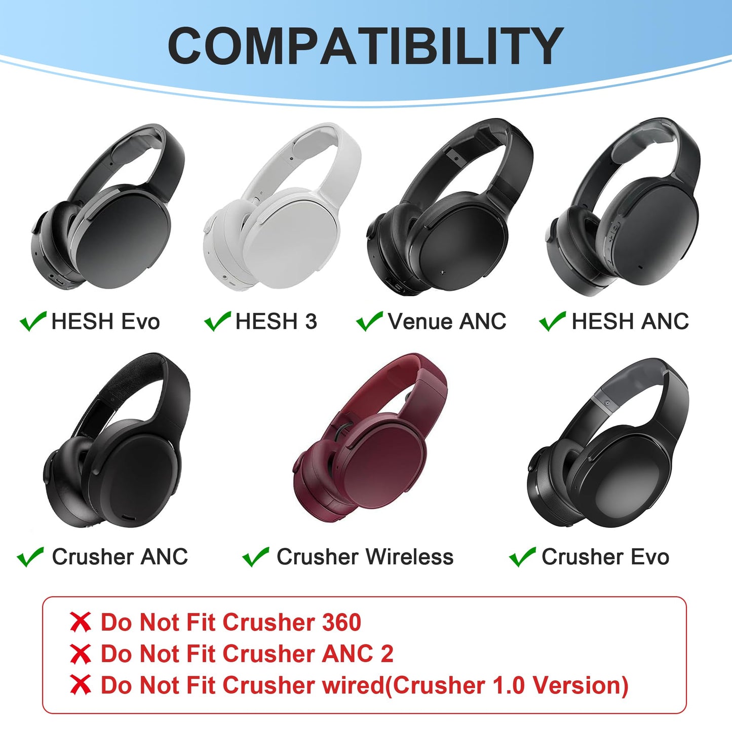 Replacement Earpads for Skullcandy Crusher evo - Replacement Pads for Crusher ANC/Hesh 3 Headphones (Cooling Gel Black)