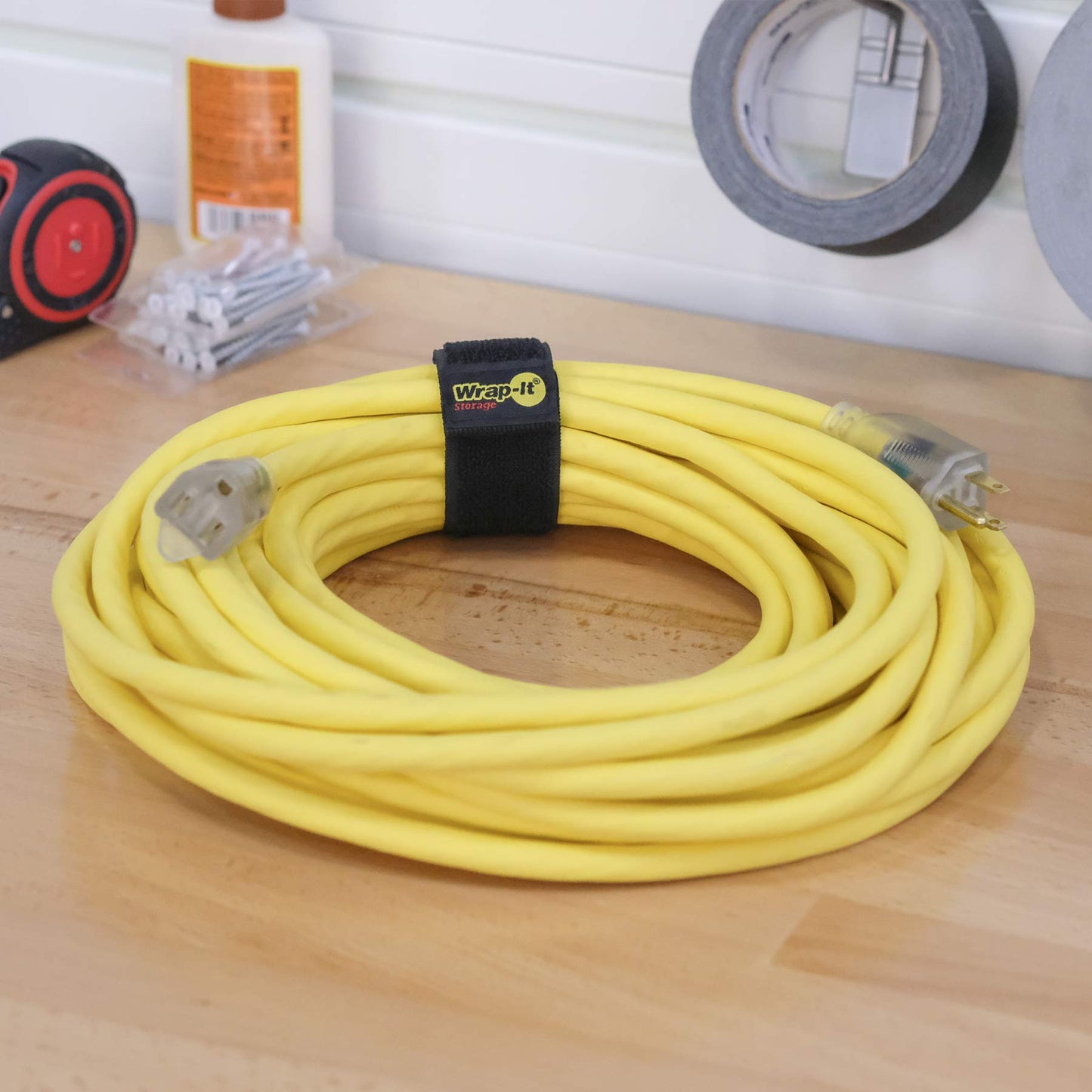 Selfie Straps by Wrap-It Storage, 12-inch (8-Pack), Black - Stretchy Hook and Loop Cord Organizer that Stays Attached to Cord for Electrical Cable