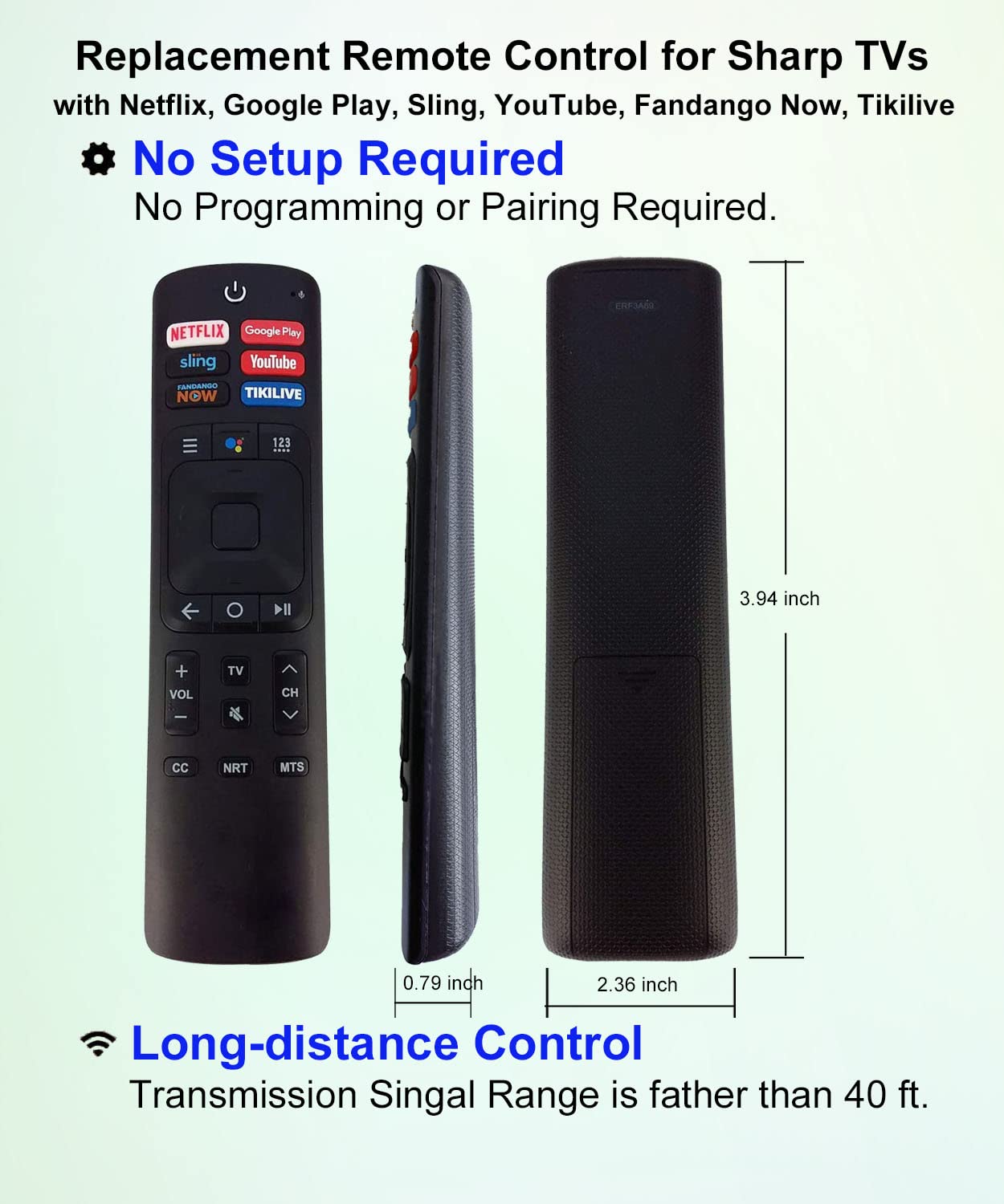 JISOWA Replacement Remote Control Universal for Sharp 4K Plasma UHD Ultra Smart TV ERF3A69S LC-40N5000 ERF3B69 LC-65N9000 ERF3B69S LC-43N6100 ERF3A69