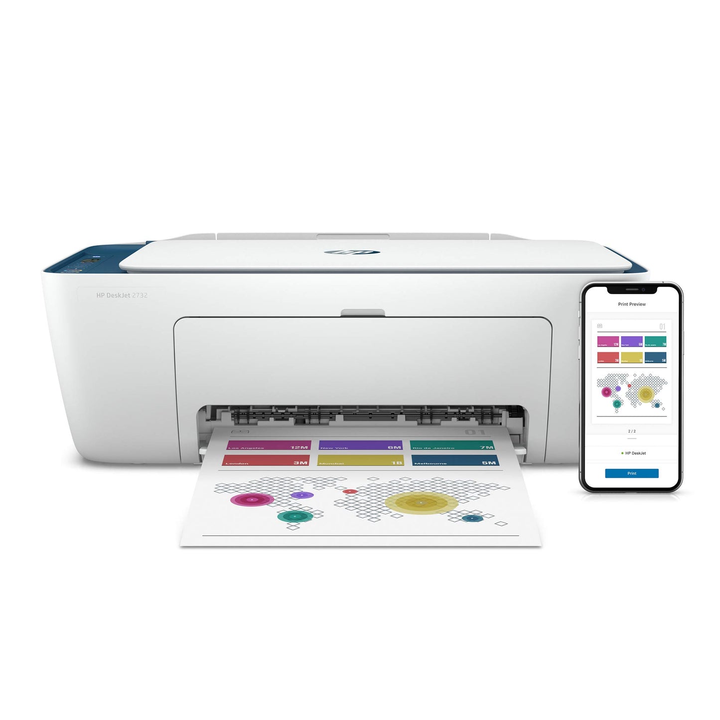 HP DeskJet 2732 Wireless All-in-One Compact Color Inkjet Printer - Instant Ink Ready, Indigo 5AR83A (Renewed)