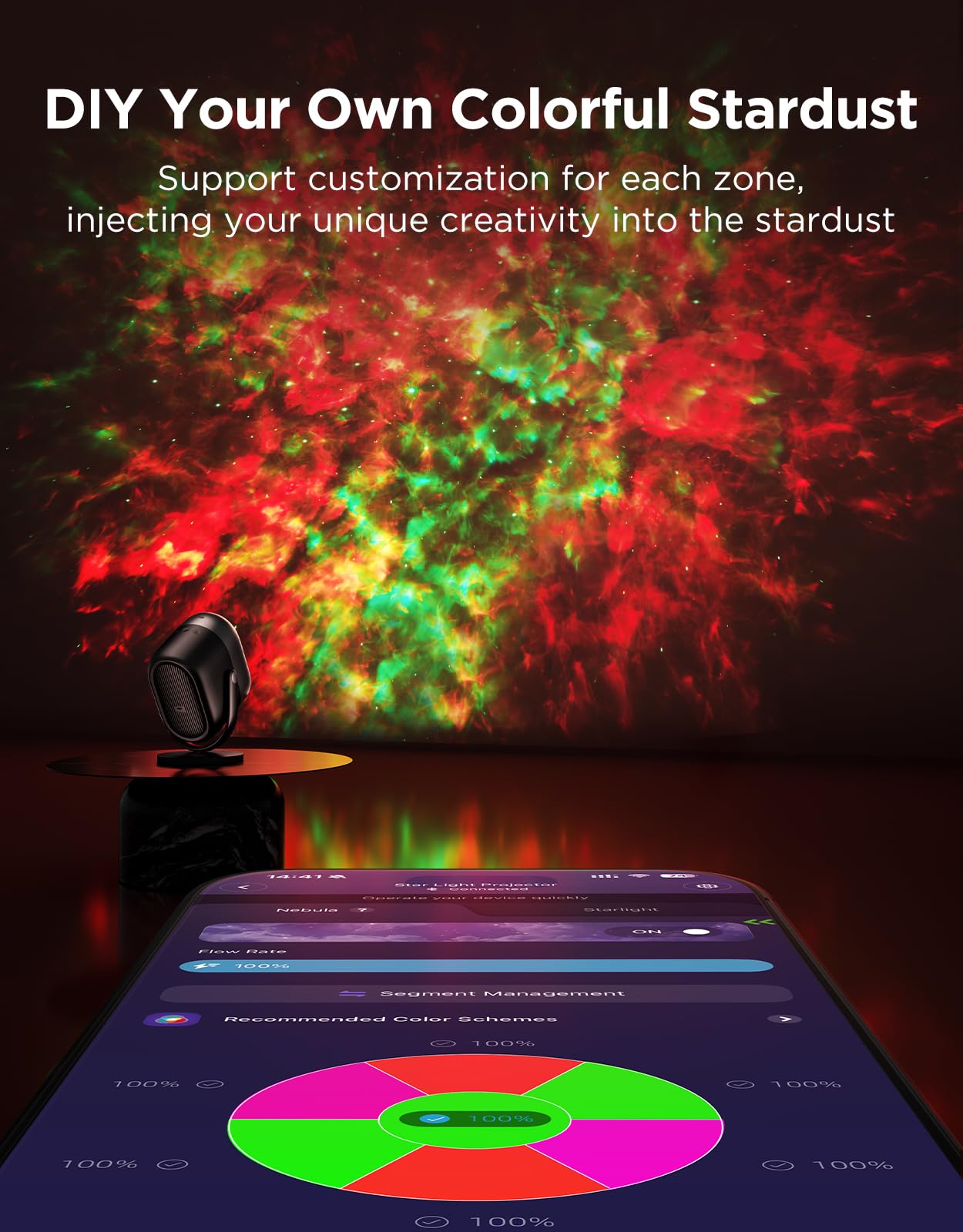 Govee Star Projector Lights, 7-Zone Colorful Nebula Effect, Compatible with Matter, 540ft² Coverage, LED Ceiling Lights for Bedroom, 50+ Scenes, 18
