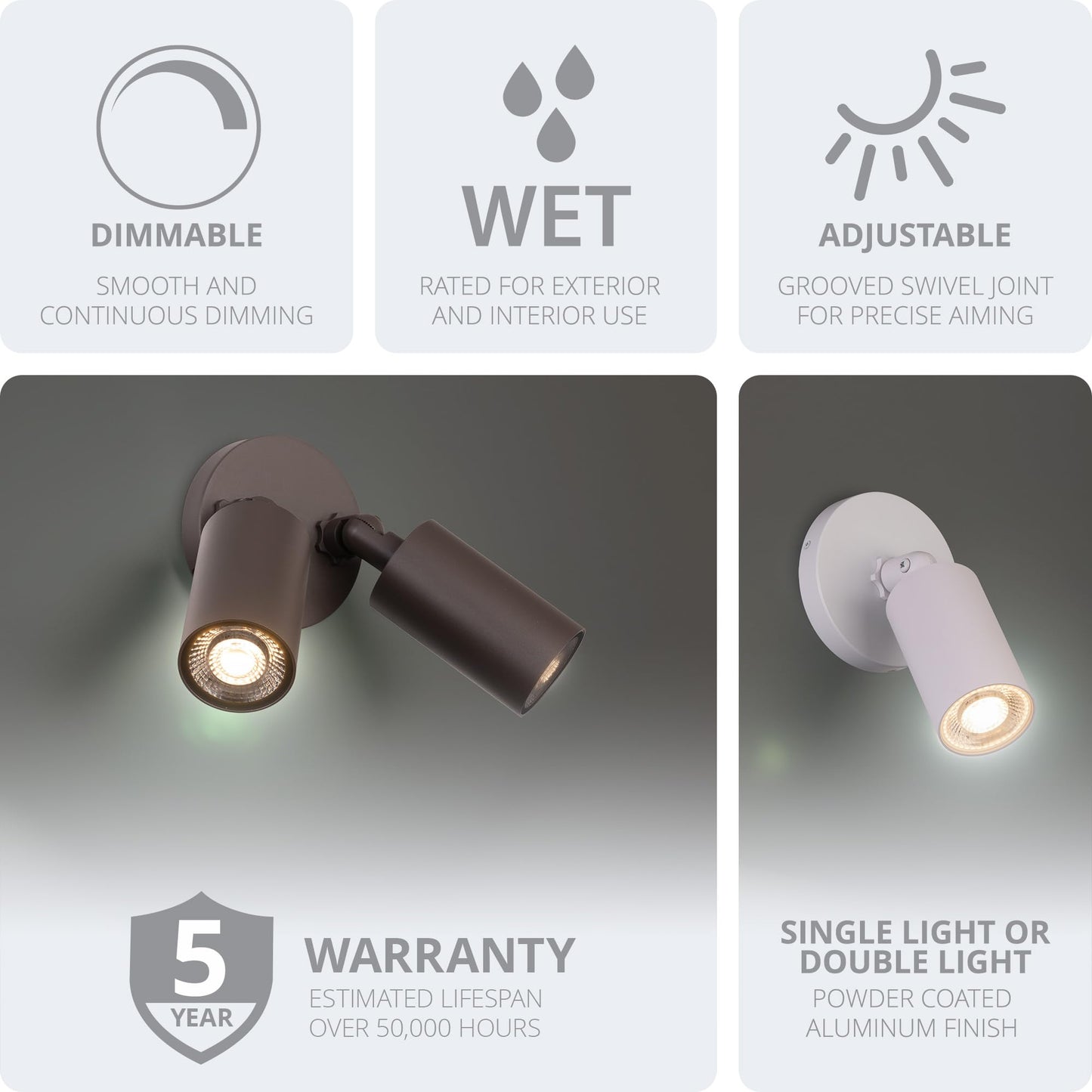 Cylinder LED Double Adjustable Indoor or Outdoor Wall Light 3000K in Black