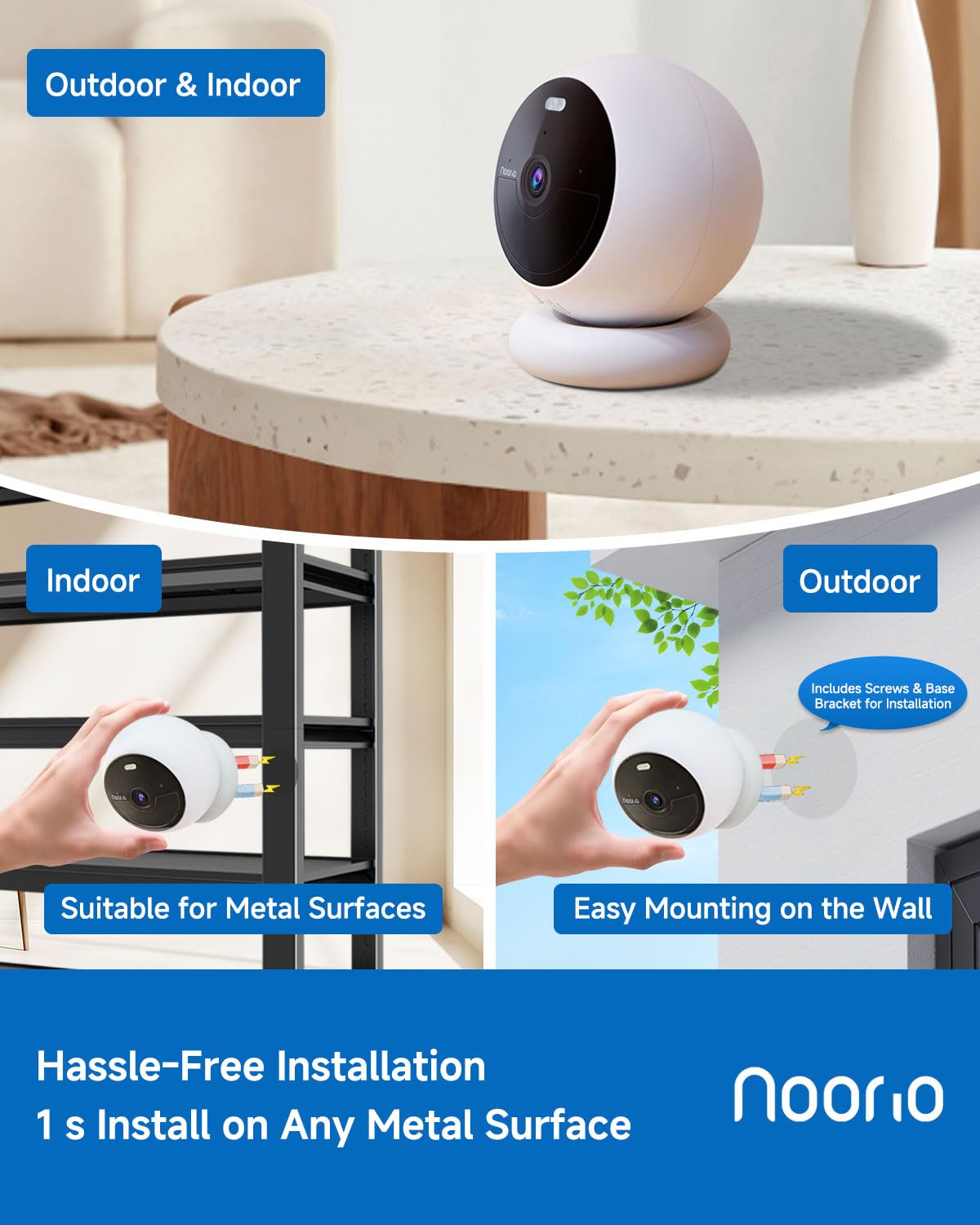 Noorio Security Cameras Wireless Magnetic, 2K Indoor Outdoor Camera for Home Battery Powered, Smart Motion Detection Outdoor Pet Camera, Free Local