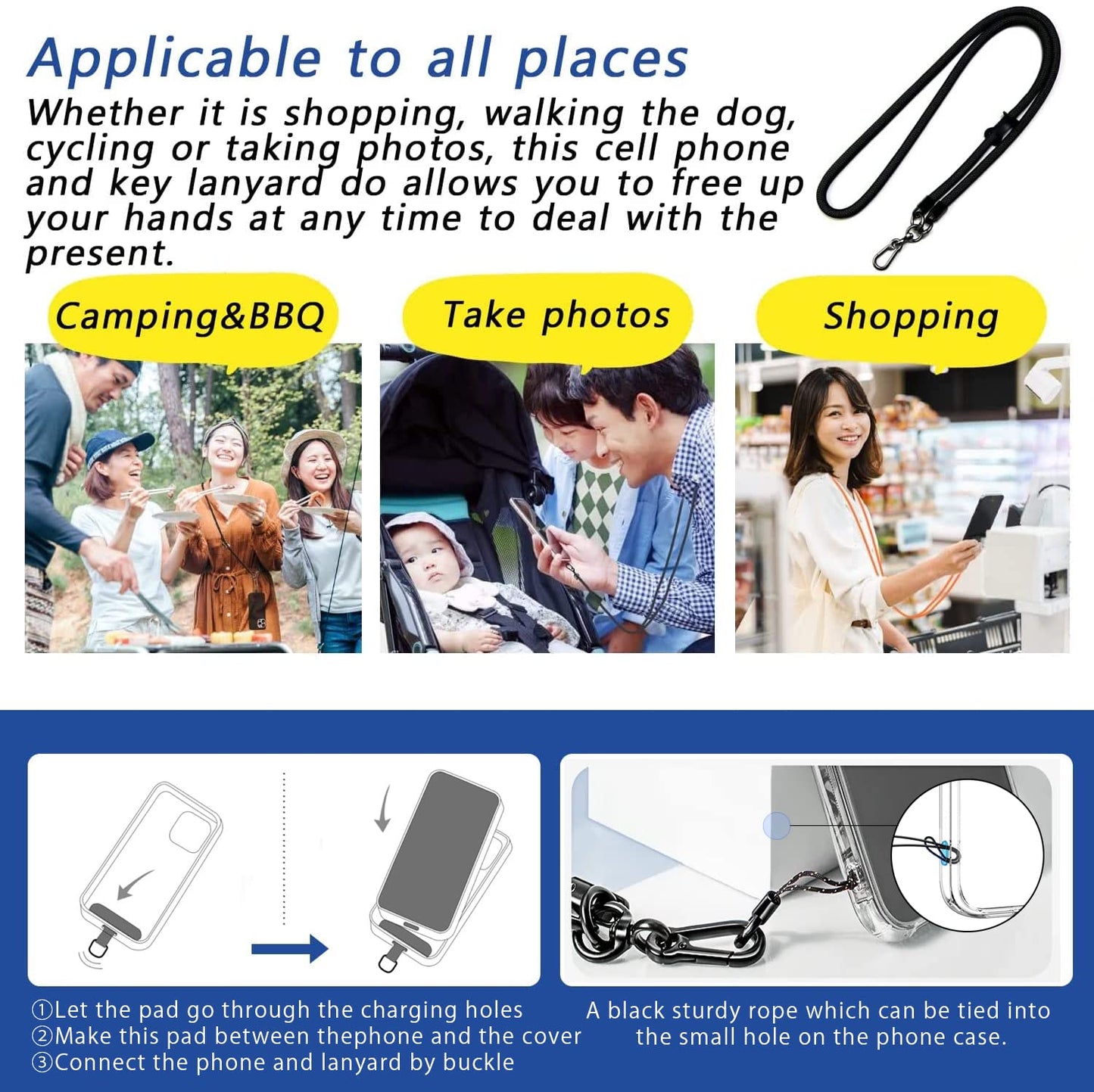 AOOMO Cell Phone Lanyard, Universal Adjustable Detachable Nylon Crossbody Lanyard,Necklace Lanyard & Wrist Strap with Phone Patch for All