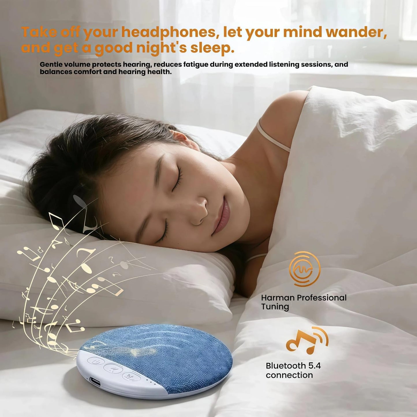 BXUJFFABS Bluetooth Pillow Speaker, Mini Portable Under-Pillow Sleep Sound Machine with Stereo Bass & White Noise Timer, 10-Hour Battery Life