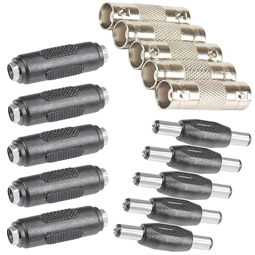 XFFCSEC DC/BNC Connector Component: 5 BNC Coupler+5 DC Adapter Female to Female+5 DC Adapter Male to Male,for Indoor and Outdoor CCTV Home Security