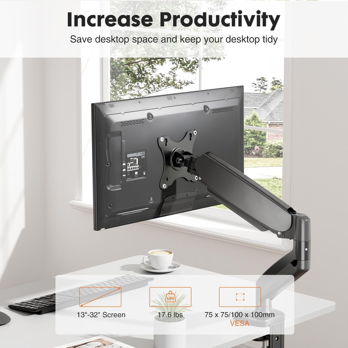 Simple Deluxe Single Monitor Arm, 13" to 32" Adjustable Desk Monitor Stand Mount, Black