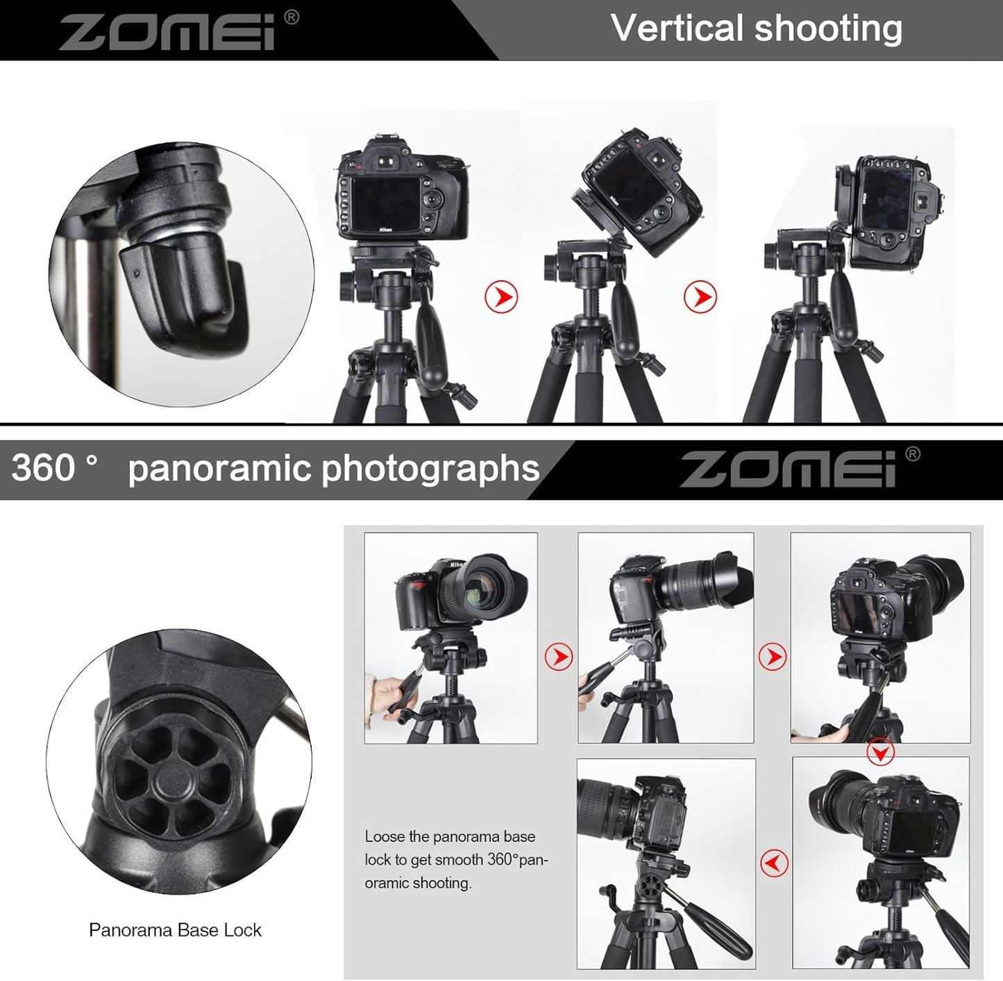 Camera Tripod, ZOMEI Q111 55-inch Smartphone Tripod Flexible Aluminum Travel Tripod with 3-Way Pan Head and Phone Holder, for Photography YouTube
