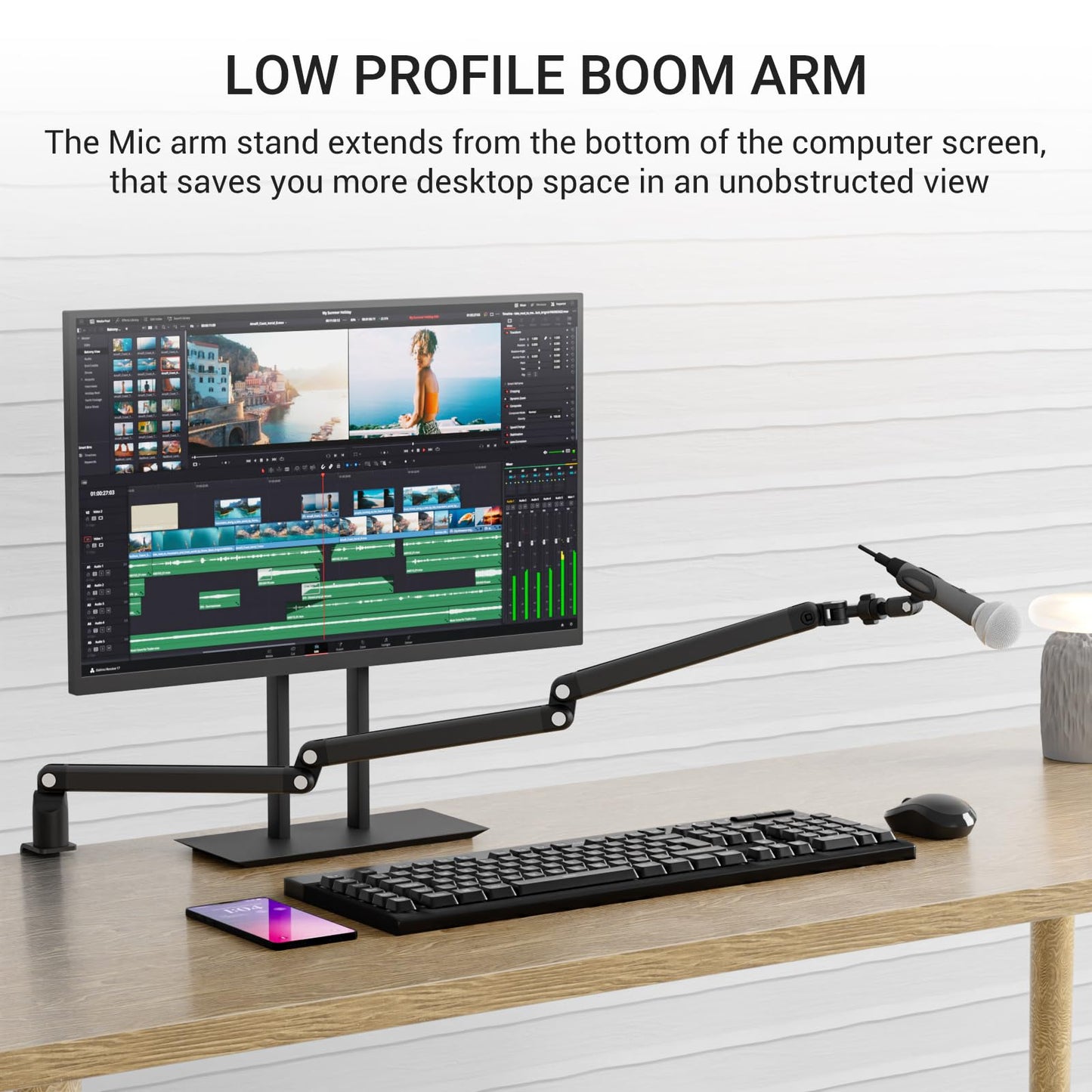 Adjustable Mic Arm, 30 Inch Rotatable Desktop Stand With Cable Management And 3/8 "5/8" Thread, Suitable For Lightweight Microphones Weighing Up To 3