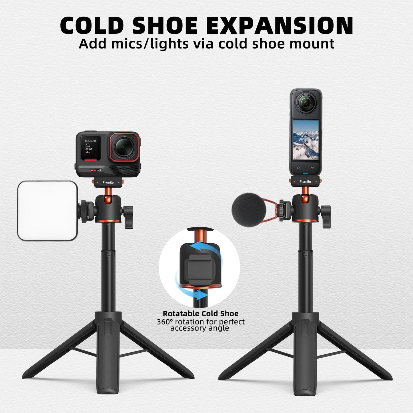 Tripod for Insta360 X5 ACE Pro 2, 21” Selfie Stick Quick Release Extension Rod Mini Table Desk Portable Handle Grip Stand with Cold Shoe for Insta 360