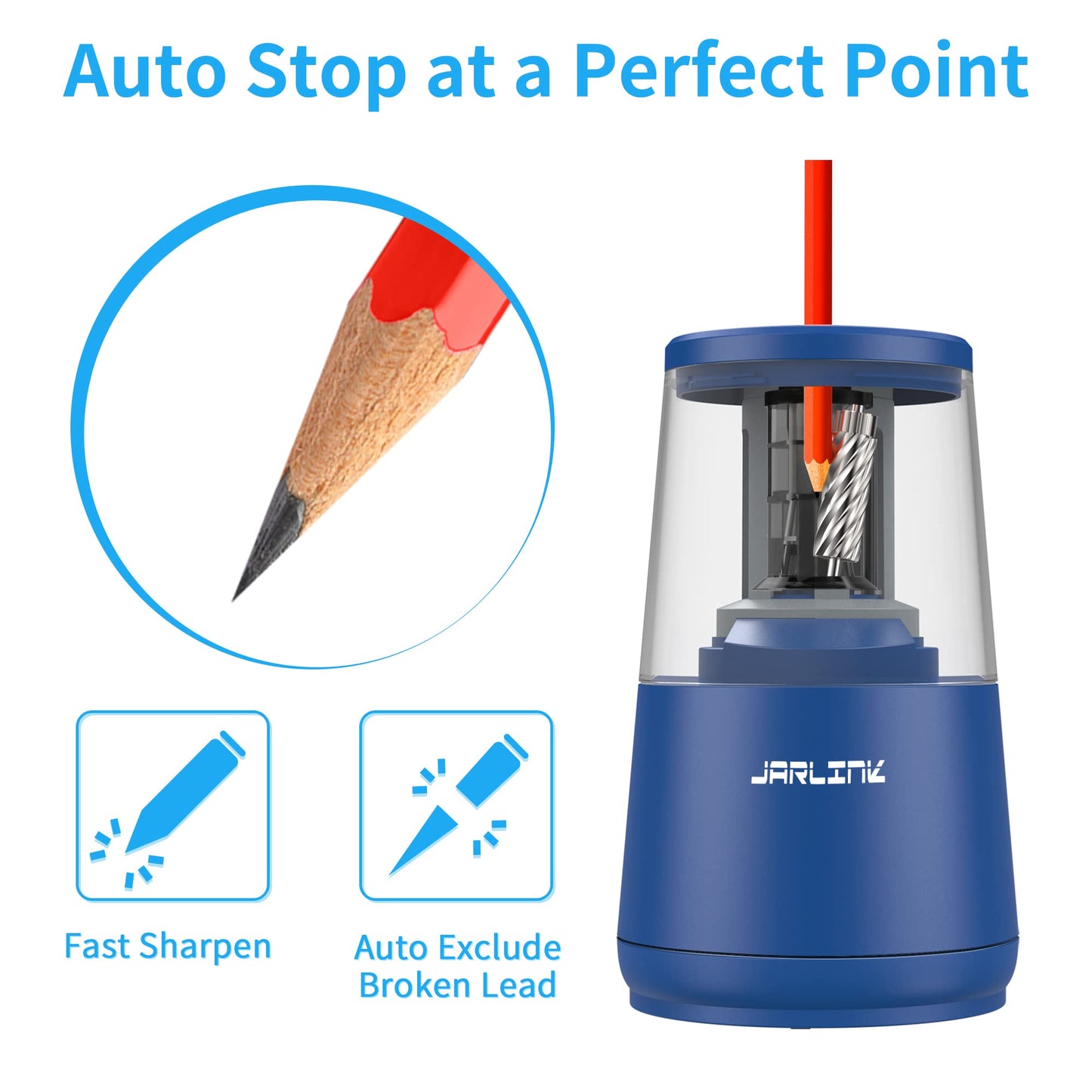 JARLINK Electric Pencil Sharpener, Heavy Duty Helical Blade, Auto Stop