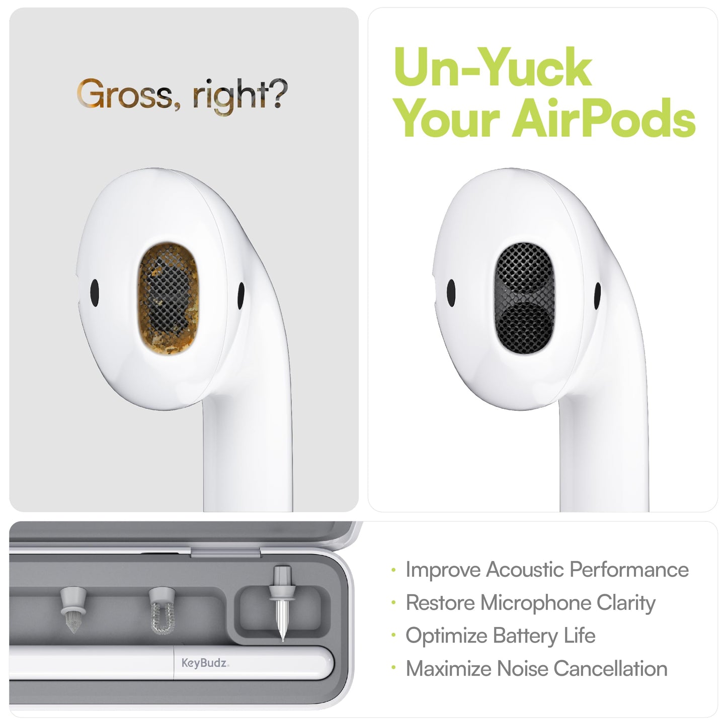 KeyBudz Air Care 2.0 AirPods Cleaning Kit - Patented Multi-Tool Cleaner with Interchangeable Brush Tips for AirPods, iPhone and Apple Devices
