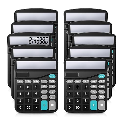 Lichamp Desk Calculators with Big Buttons and Large Display, Office Desktop Calculator Basic 12 Digit with Solar Power and AA Battery (Included), 10