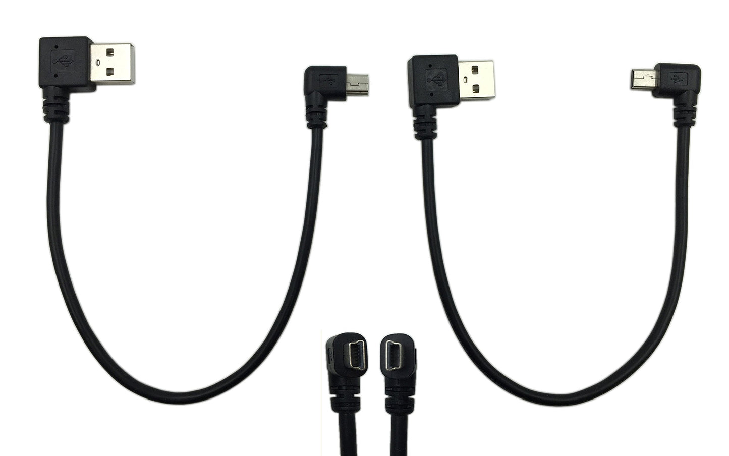 CERRXIAN 9Inch Mini USB Cable Combo Mini USB Right Angle & Left Angle Male to USB Type A 2.0 Right Angle Male Data Sync and Charge Cable