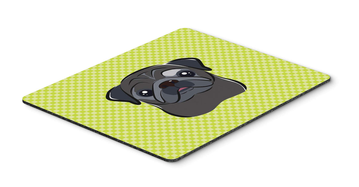 Caroline's Treasures BB1325MP Checkerboard Lime Green Black Pug Mouse Pad, Hot Pad or Trivet for Home Office Gaming Working Computers Laptop Mouse