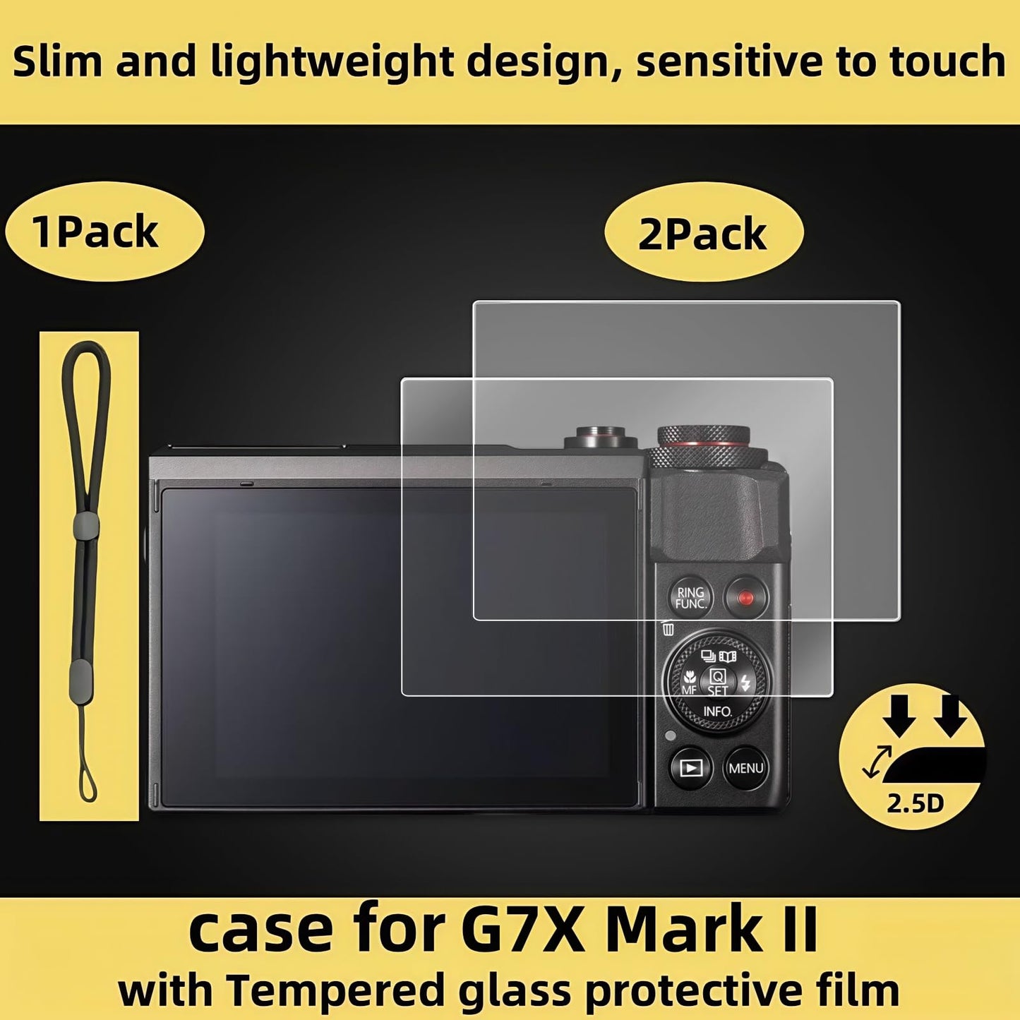 Case for Canon G7 X Mark II Camera, Soft Silicone Protective Case with Improved Down-Open Design, Lens Fully Clear, Includes 2 Screen Protectors & 1