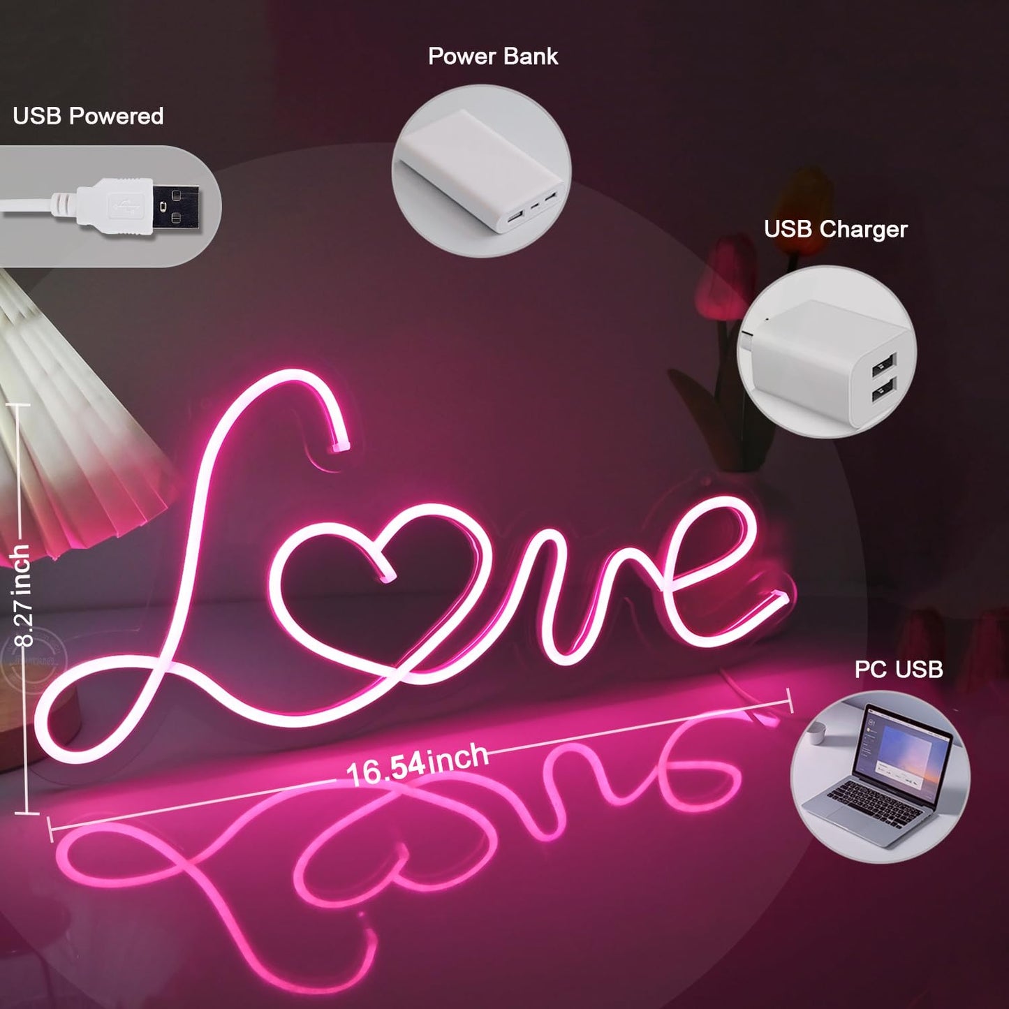 Britrio LED Neon Light Sign Pink Love Neon Sign Wall Decor for Girl Bedroom Christmas Valentine's Day Wife Women Birthday Gift Living Room Home Decor