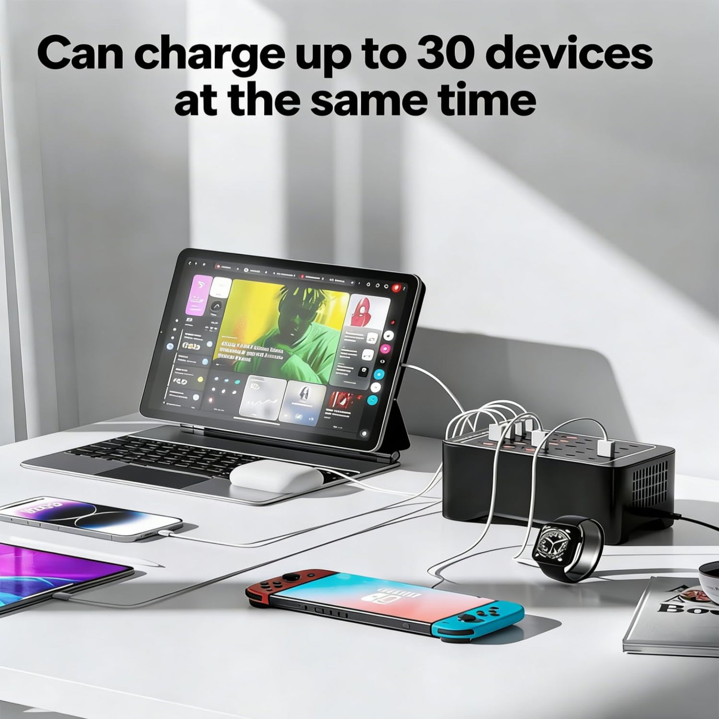 150W USB C Charging Station, 30 Port Fast Multi Device Charger (15 USB-C + 15 USB-A) Desktop Charger Hub, Compatible with iPhone Samsung iPad Google