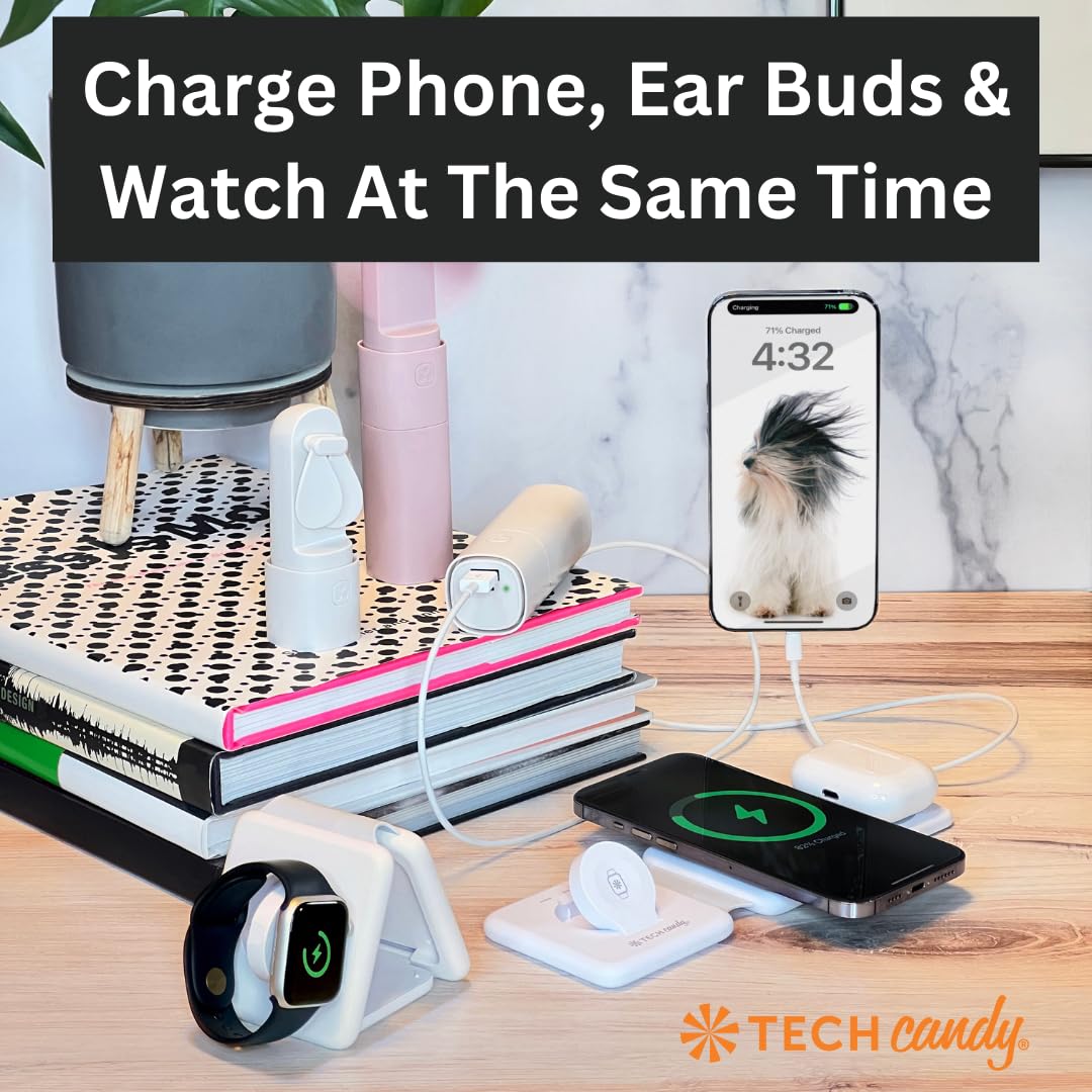 Tech Candy The Three Way Charging Valet Wireless Charging Pad - Charge 3 Devices at Once, Compact, Qi Charger for Travel, Foldable, 20W, Fast
