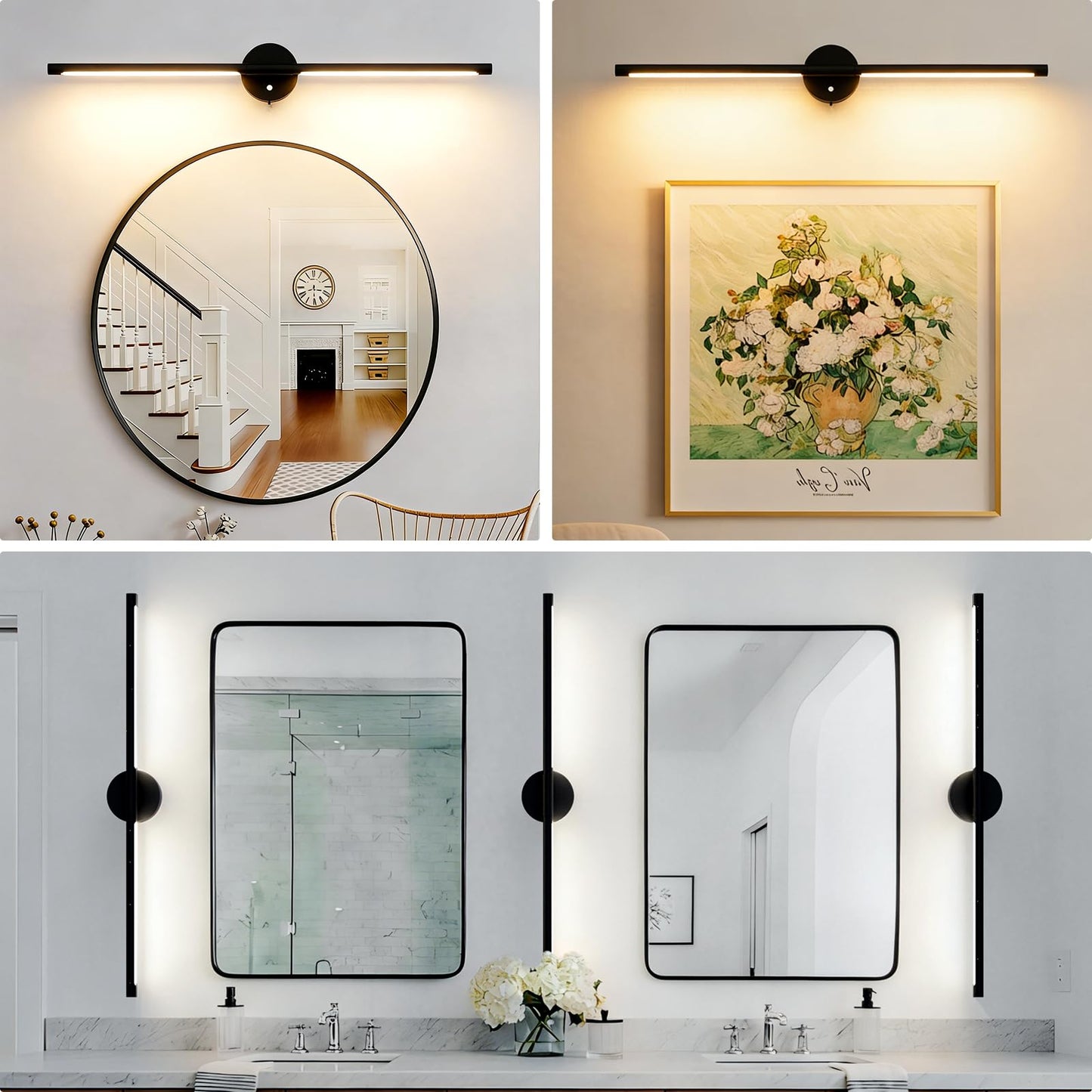 TEMYFIVE 31inch Plug in Bathroom Vanity Light, 6000K Black Wireless Vanity Lights with Remote Control, Black Bar Mirror Light for Bathroom Mirror