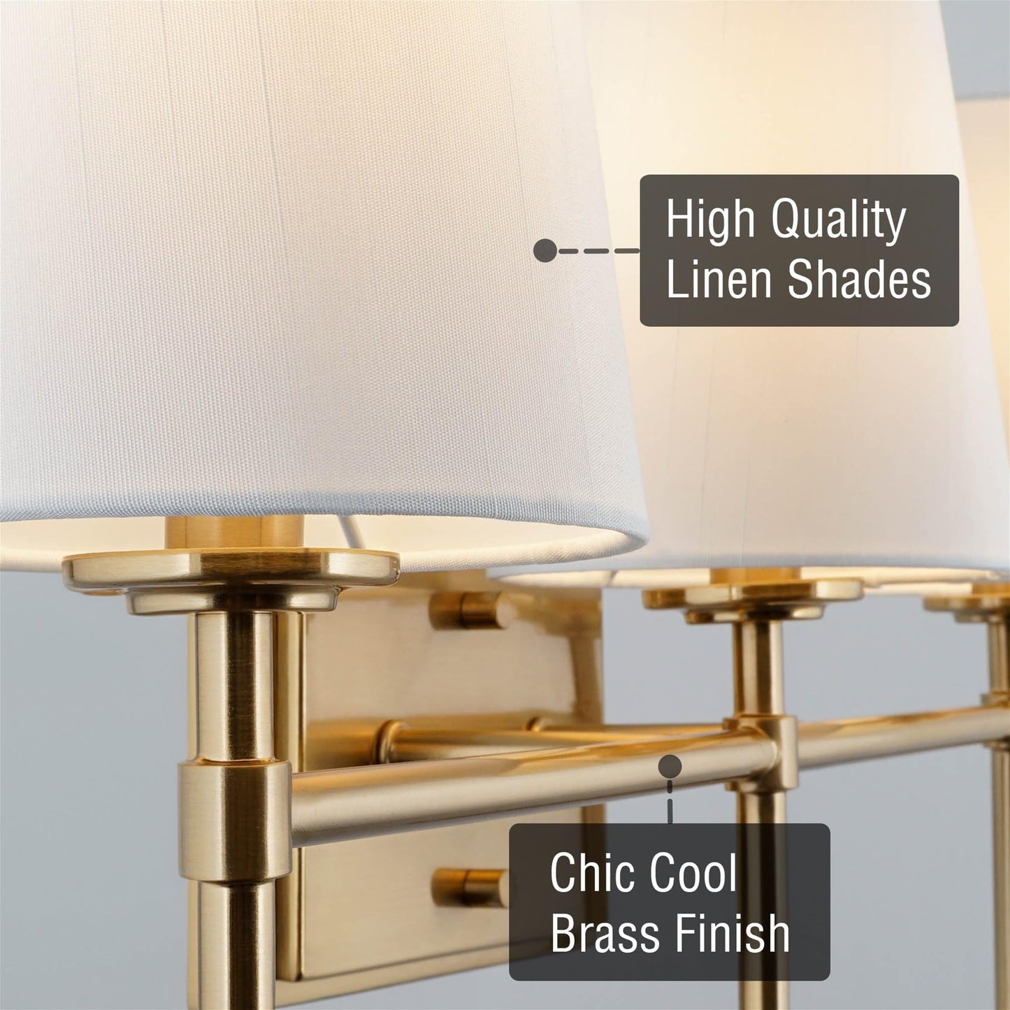 Kira Home Torche 23" 3-Light Modern Gold Bathroom Vanity Light, Gold Wall Sconce with White Fabric Cone Shades, Cool Brass Finish