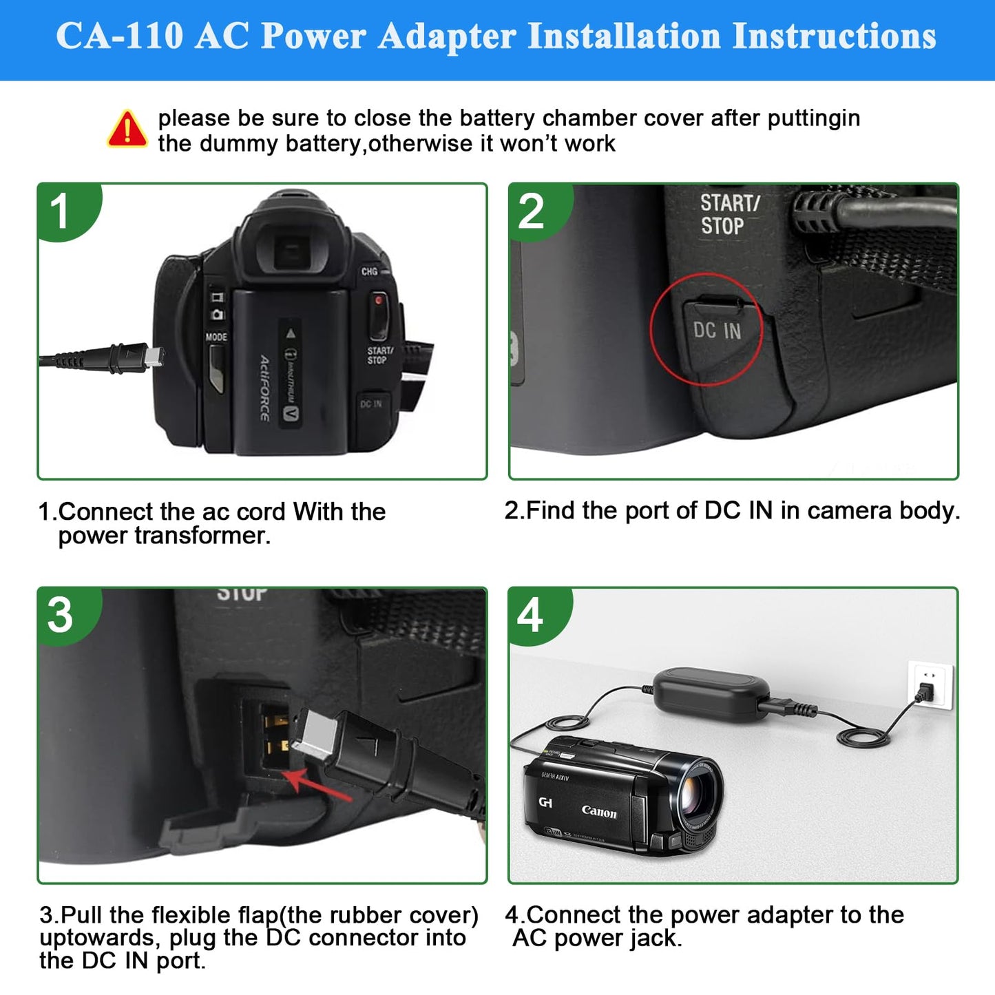 TKDY CA-110 Camcorder Charger, CA110 Power Adapter Kit fit for Canon VIXIA HF M50 R800 R80 R700 R500 M52 M500 HF-R70 HF-R72 HF-R700 R50 R52 R60 R200