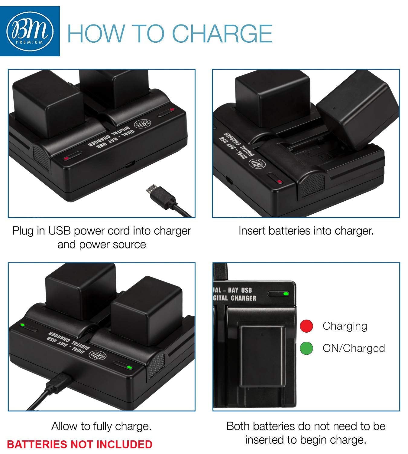 BM Premium BP-727 Dual Battery Charger for Canon HFR80, HFR82, HFR800, HFR70, HFR72, HFR700, HFM500, HFR30, HFR32, HFR300, HFR40, HFR42, HFR400