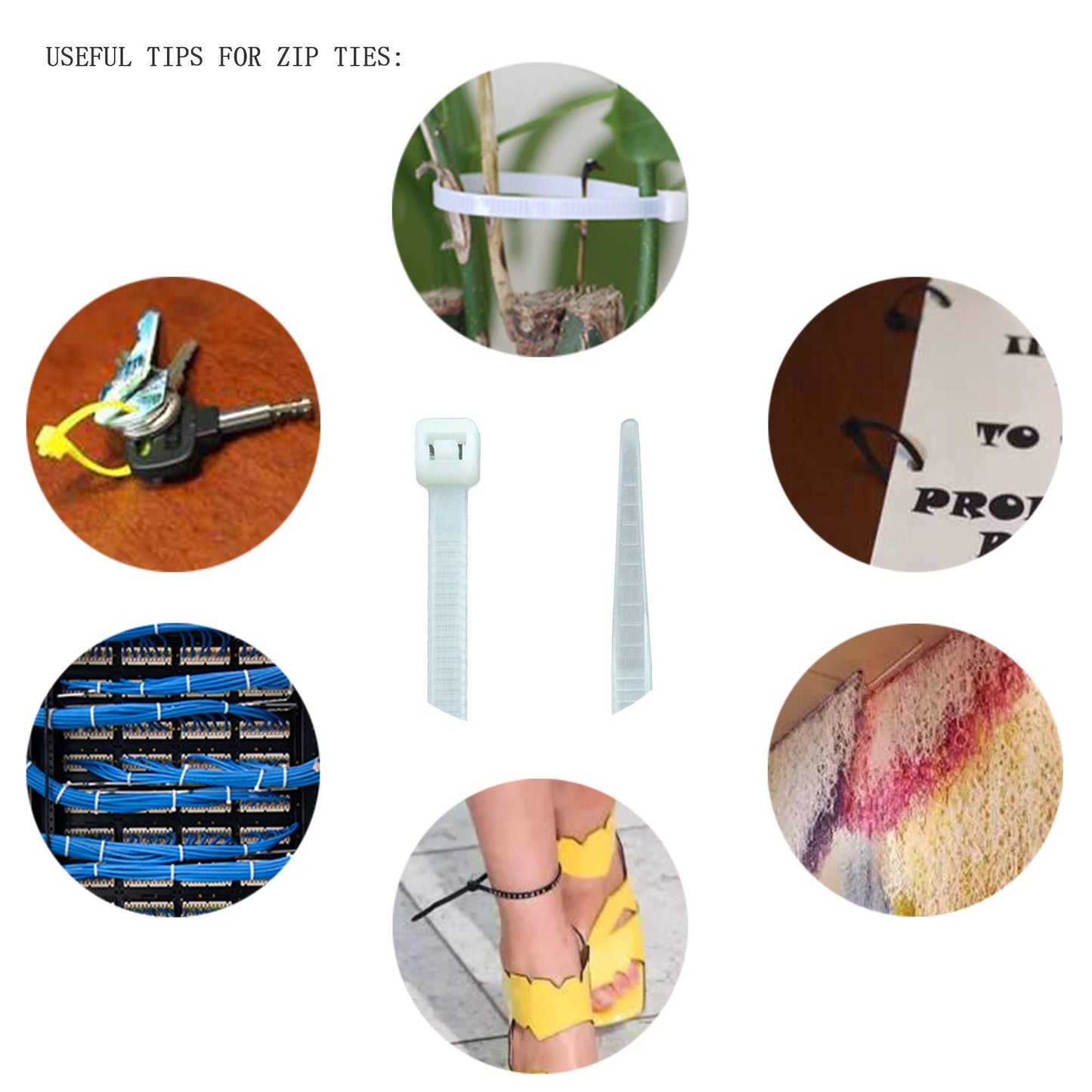 8 Inch Clear Zip Ties (Tying Length 6.7"), 300pcs Nylon Cable Ties,Heavy Duty Cord Strap YELLOW