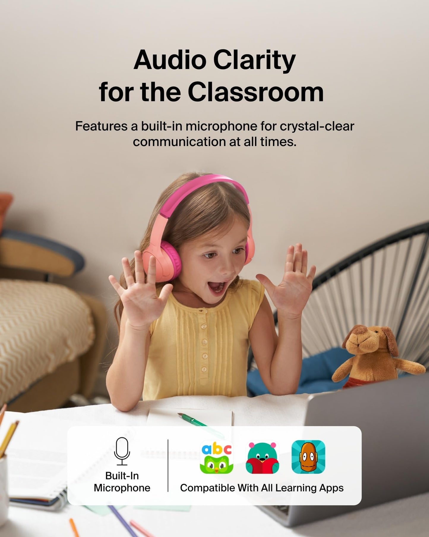 Belkin SoundForm Mini w/Case - Wireless Bluetooth Kids Headphones with 30H Battery Life, 85dB Safe Volume Limit, Built-in Microphone - Kids On-Ear…