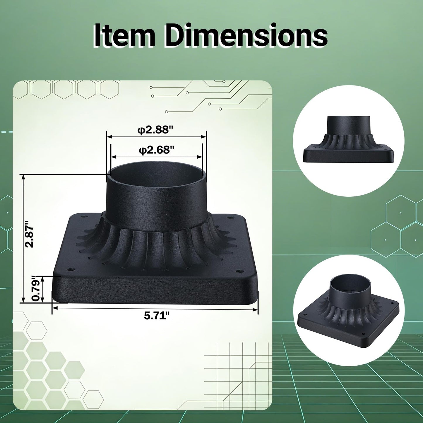 LIT-PaTH Outdoor Post Light Mounting Base, Pier Mount Base for 3 Inch Standard Pole Light, Matte Black Finish, 2-Pack