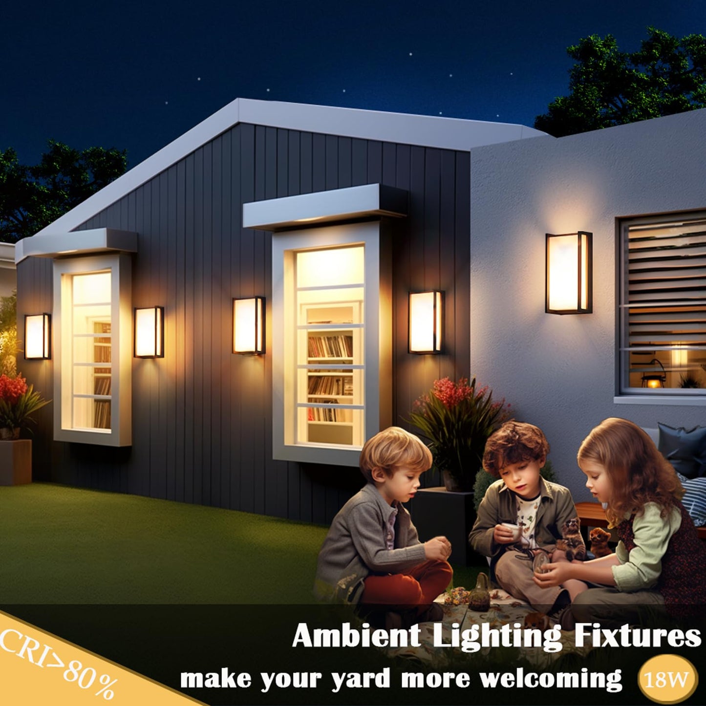 iYogaled Modern Exterior Lighting Fixtures, 3-Color Temperature Front Porch Light fixtures, IP65 Waterproof wall Sconce,18W 1500LM Rectangular Black