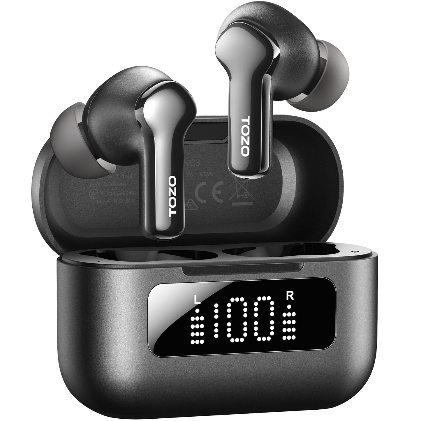 TOZO Hybrid Active Noise Cancelling Wireless Earbuds with 6 Mics AI Clear Call Ear Buds 68H Playtime with LED Display 32 Preset EQs via APP Bluetooth