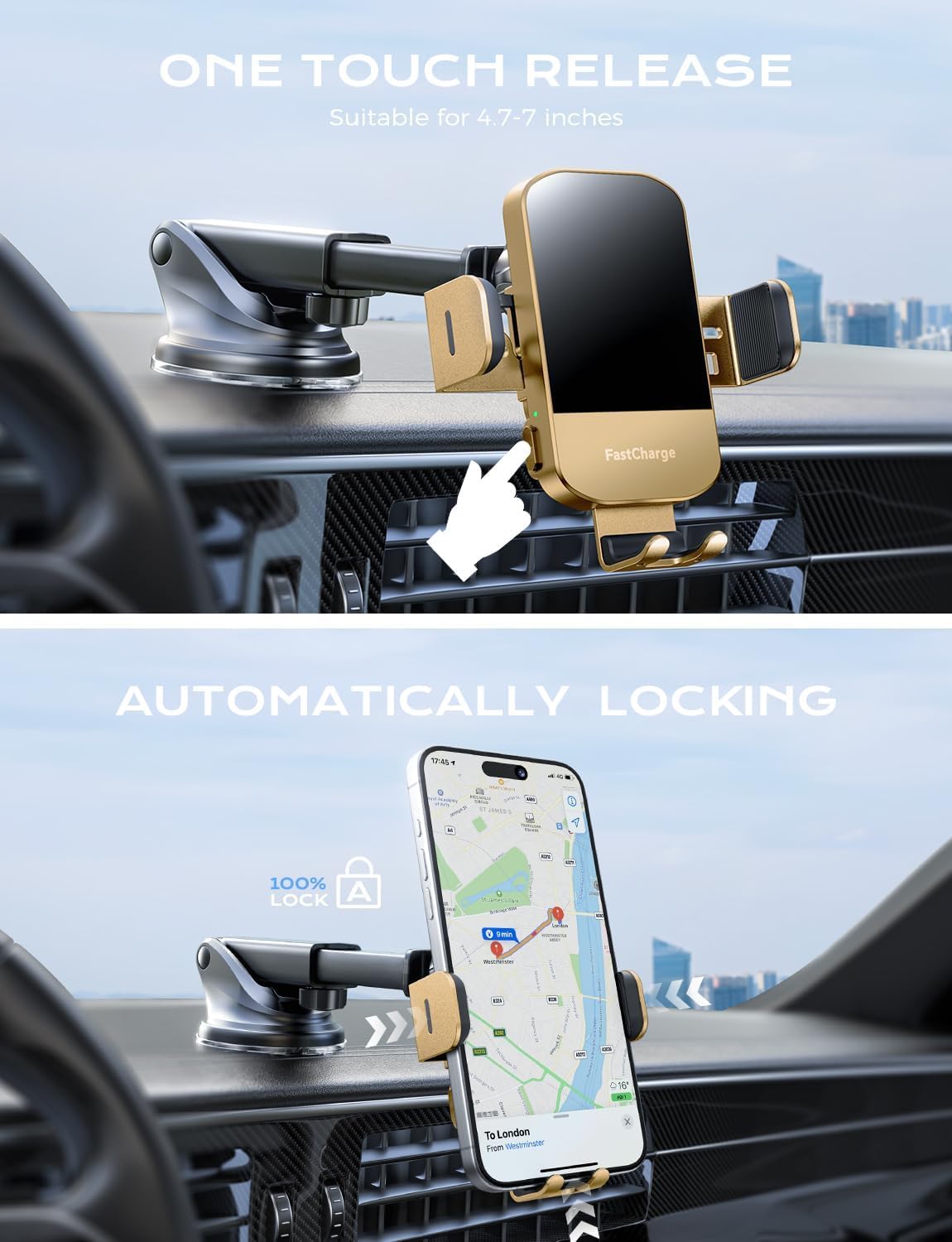 CHGeek Wireless Car Charger, 15W Fast Charging Auto Clamping Car Charger Phone Mount Phone Holder fit for iPhone 15 14 13 12 11 Pro Max Xs, Samsung