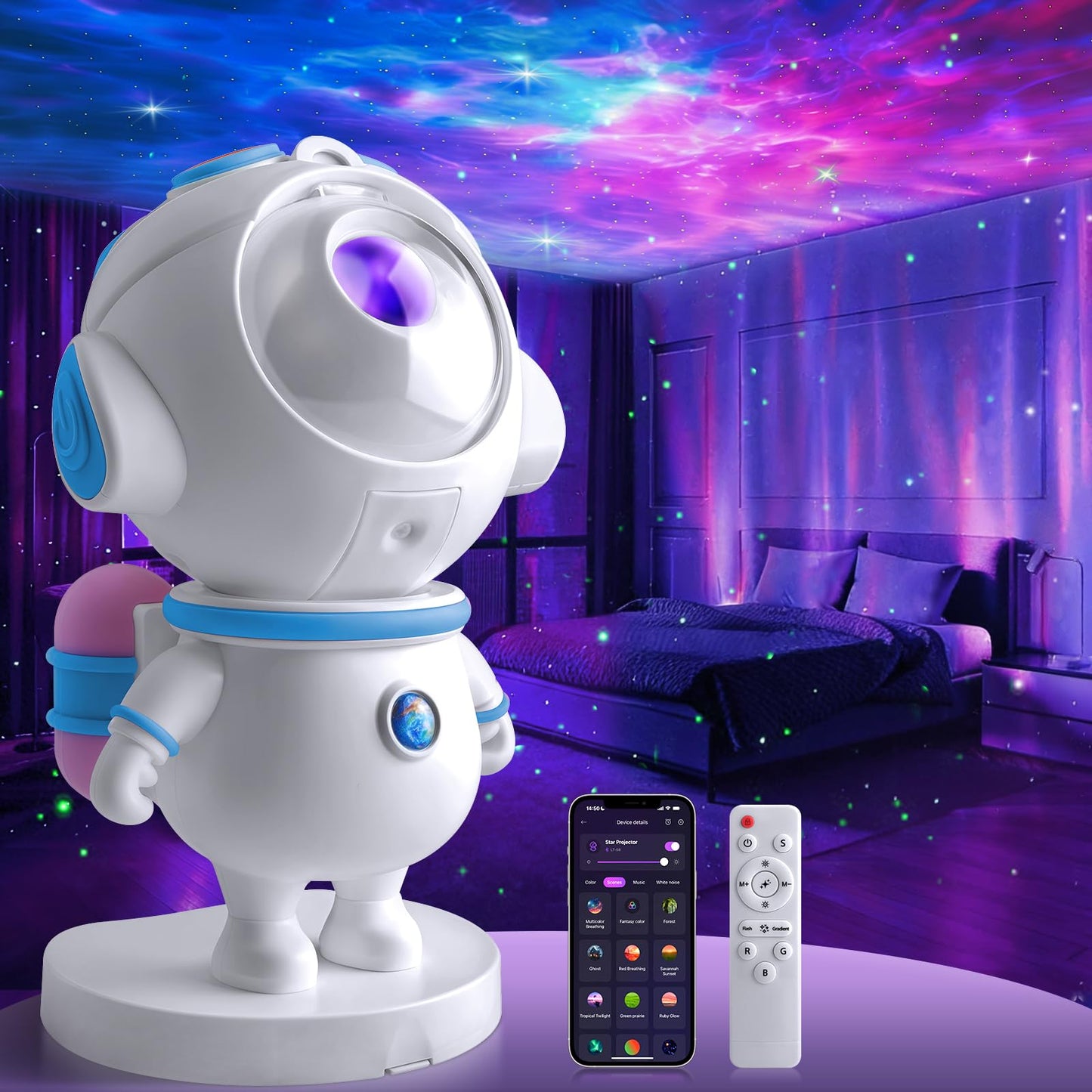 Astronaut Galaxy Star Projector Light, Aurora LED Night Light Lamp for Bedroom,Adults Kids Room Decor, Space Starry Nebula Ceiling Lighting Projector